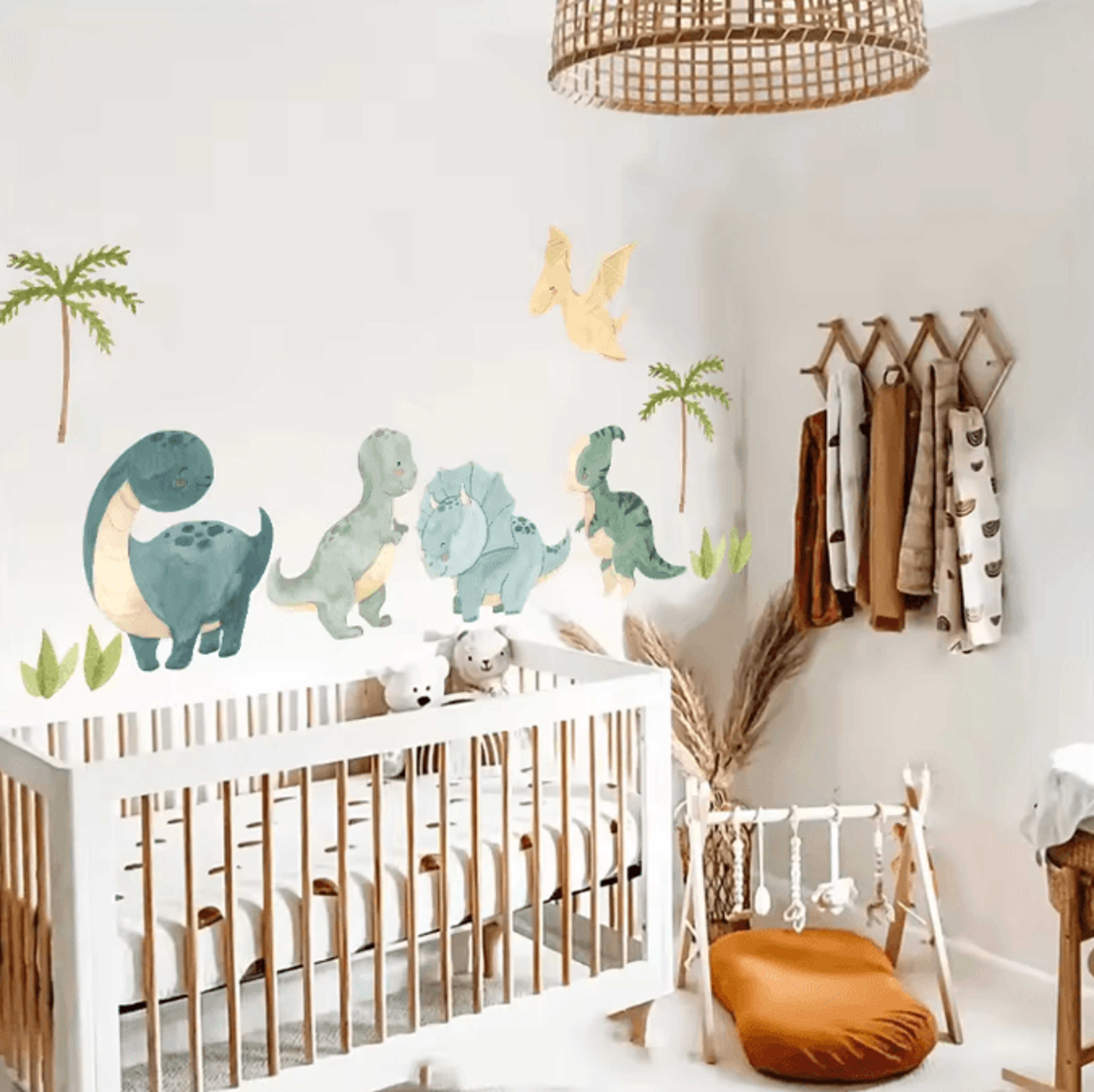 Watercolor Dinosaur Jungle Wall Stickers  Adventure Nursery  Kids Room Wall Decor 1