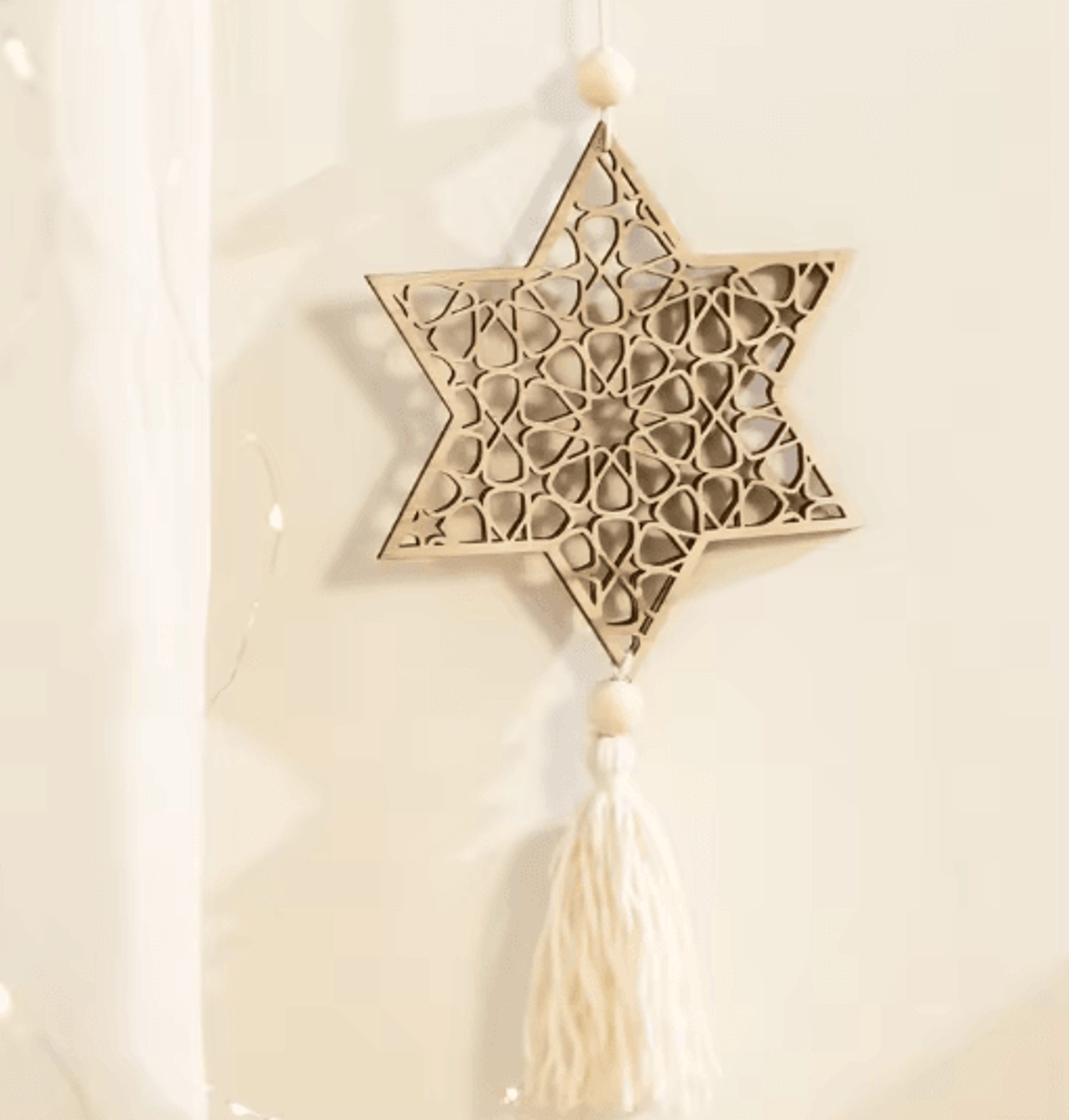Wooden Ramadan Moon Tassel Ornaments  Eid Mubarak Hanging Decor Set 3