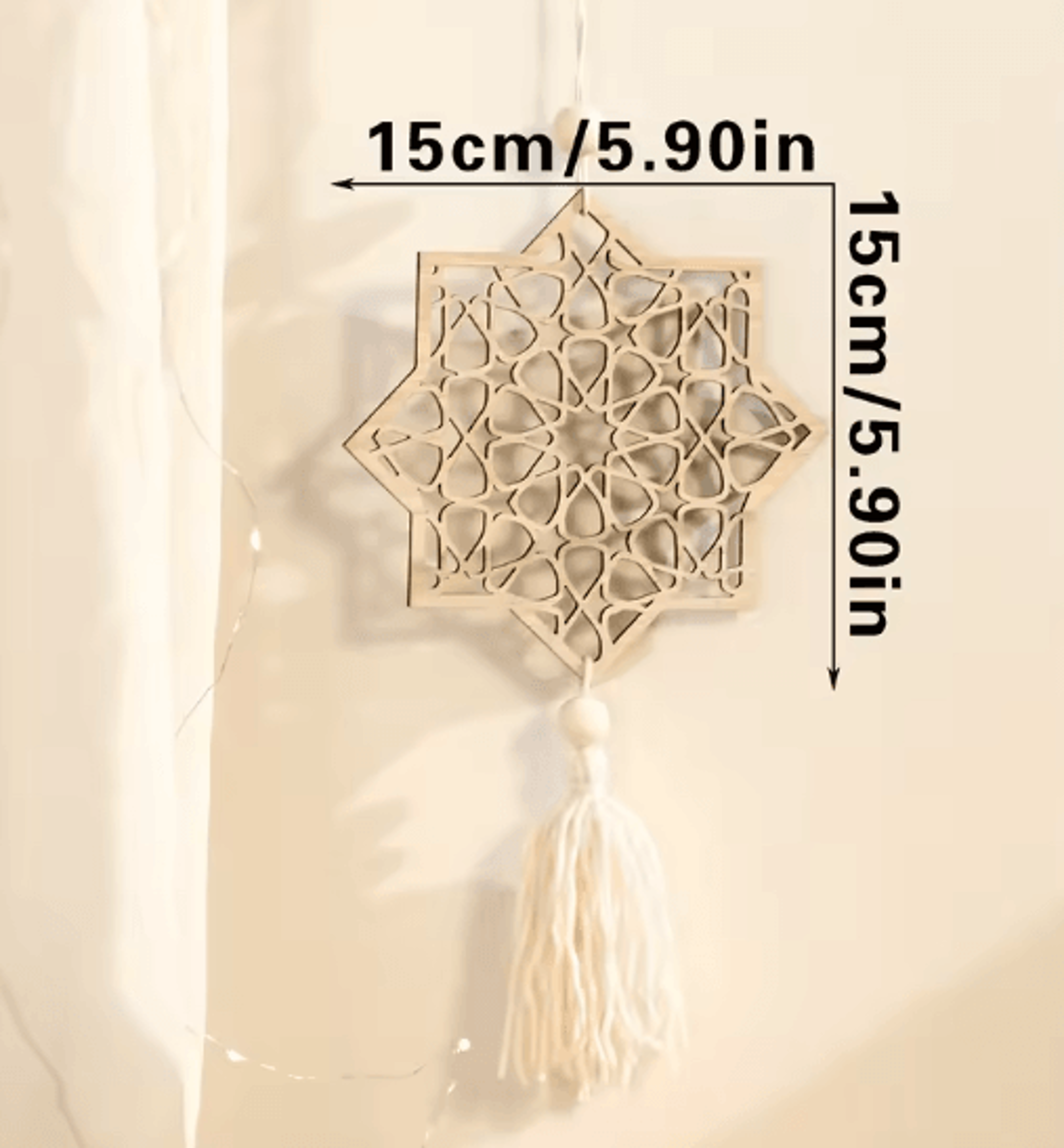 Wooden Ramadan Moon Tassel Ornaments  Eid Mubarak Hanging Decor Set 6