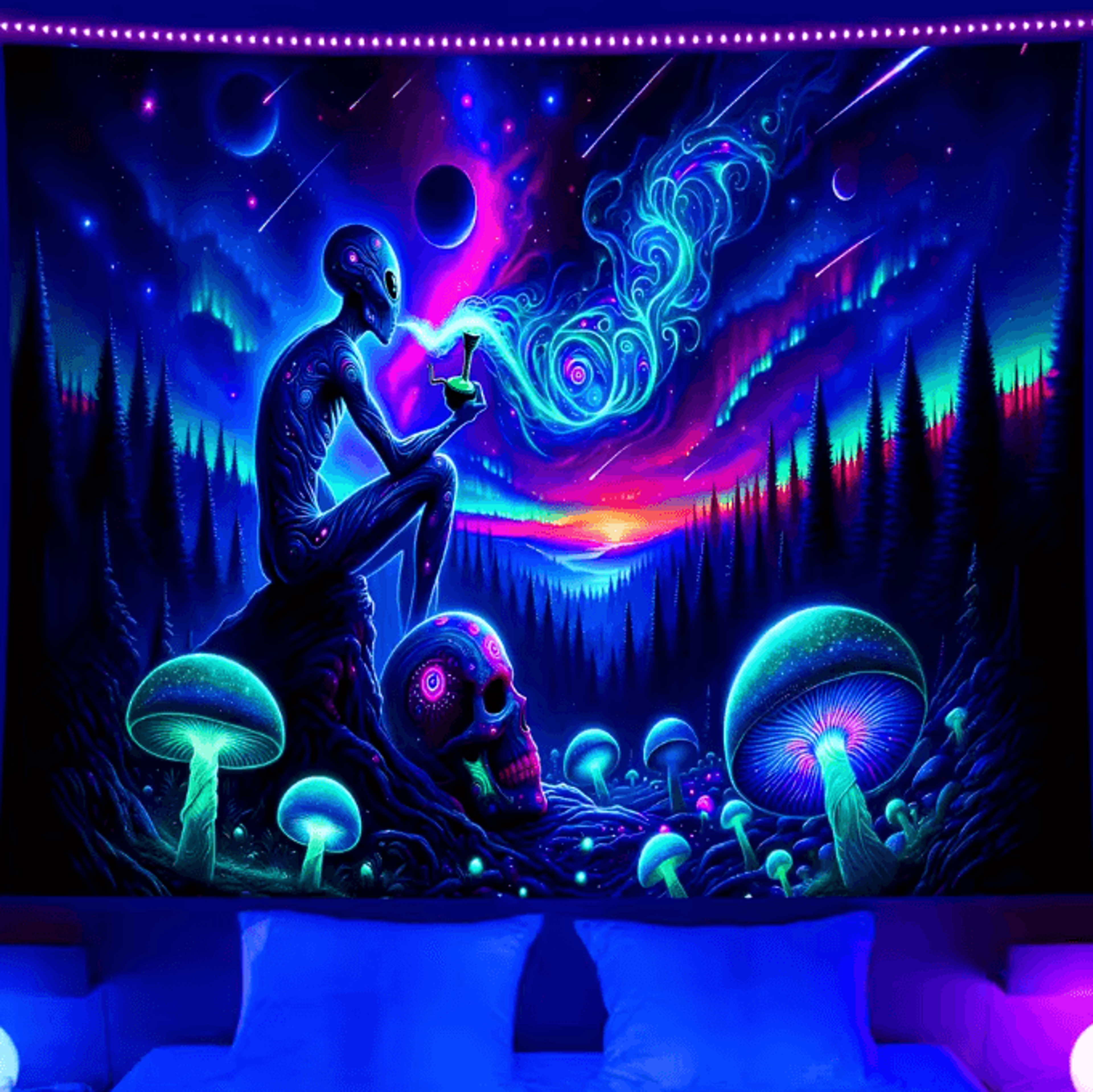 Aurora Borealis Alien Forest Tapestry  Bohemian Starry Sky Wall Hanging Decor 0