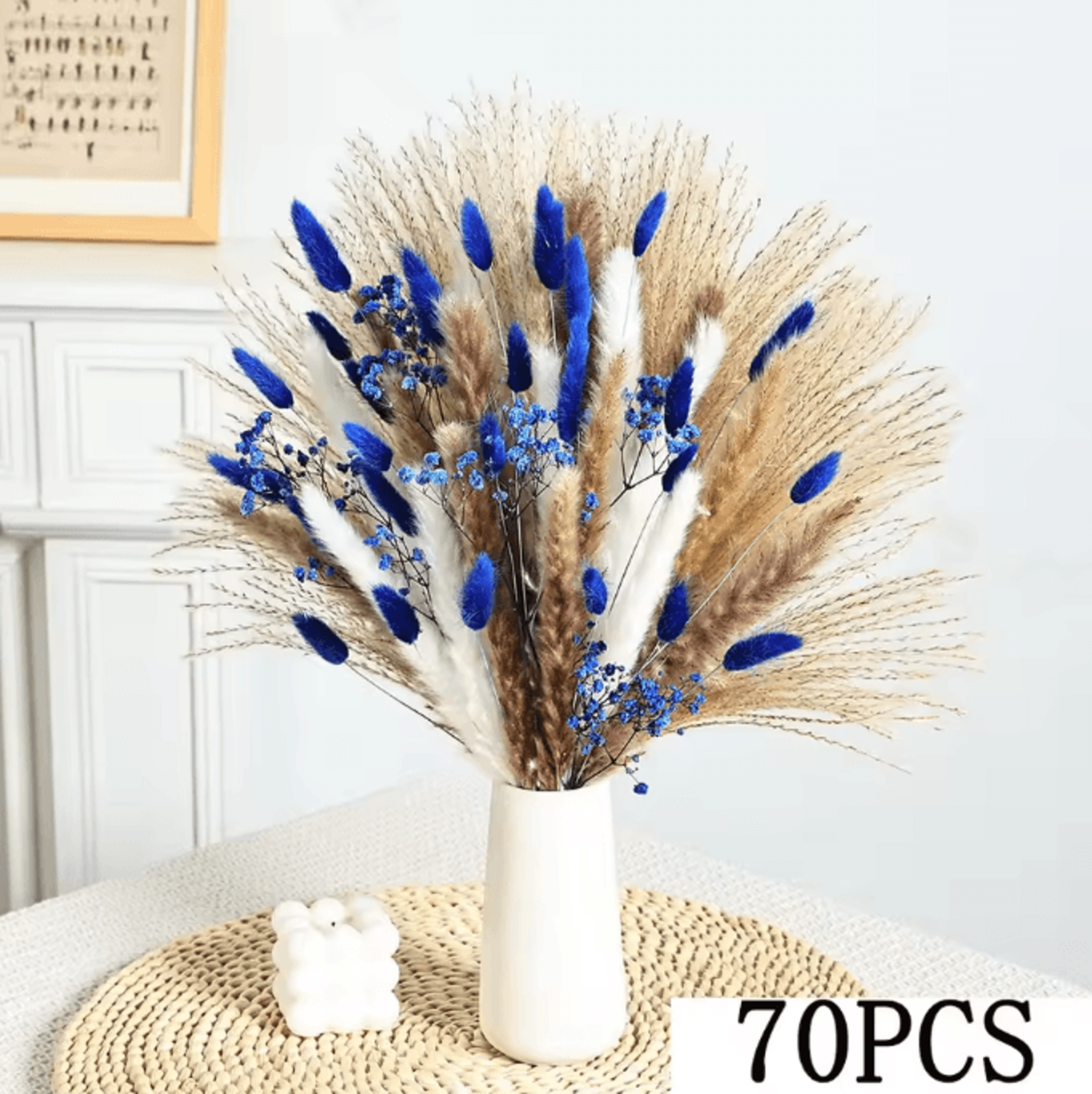 70 Stem Blue Bunny Tail Pampas Grass Bouquet  Fluffy Artificial Dried Flower Decor 5