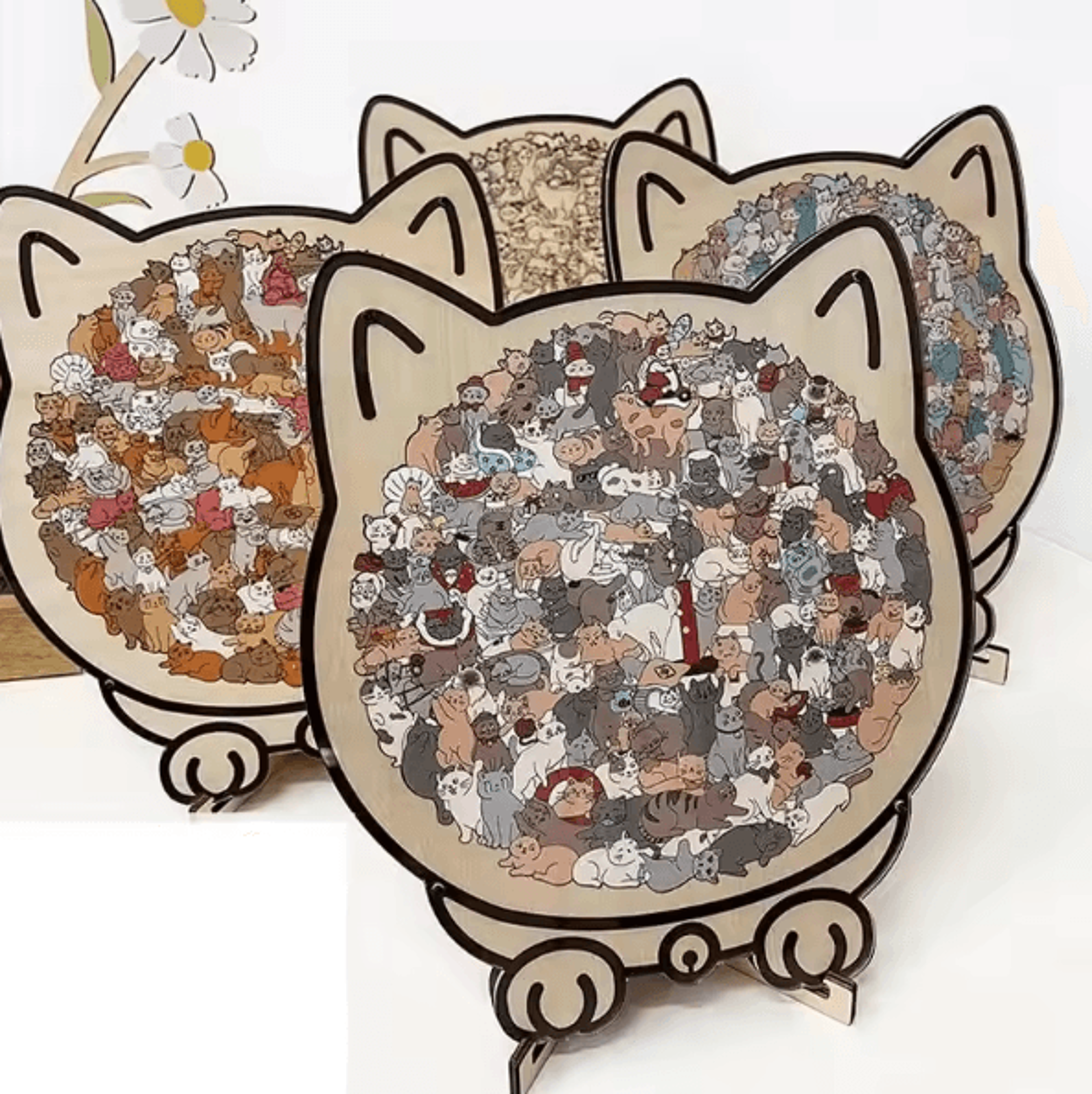 135Piece Cat Shaped Wooden Jigsaw Puzzle  Unique Irregular Pieces Gift For Cat Lovers 0