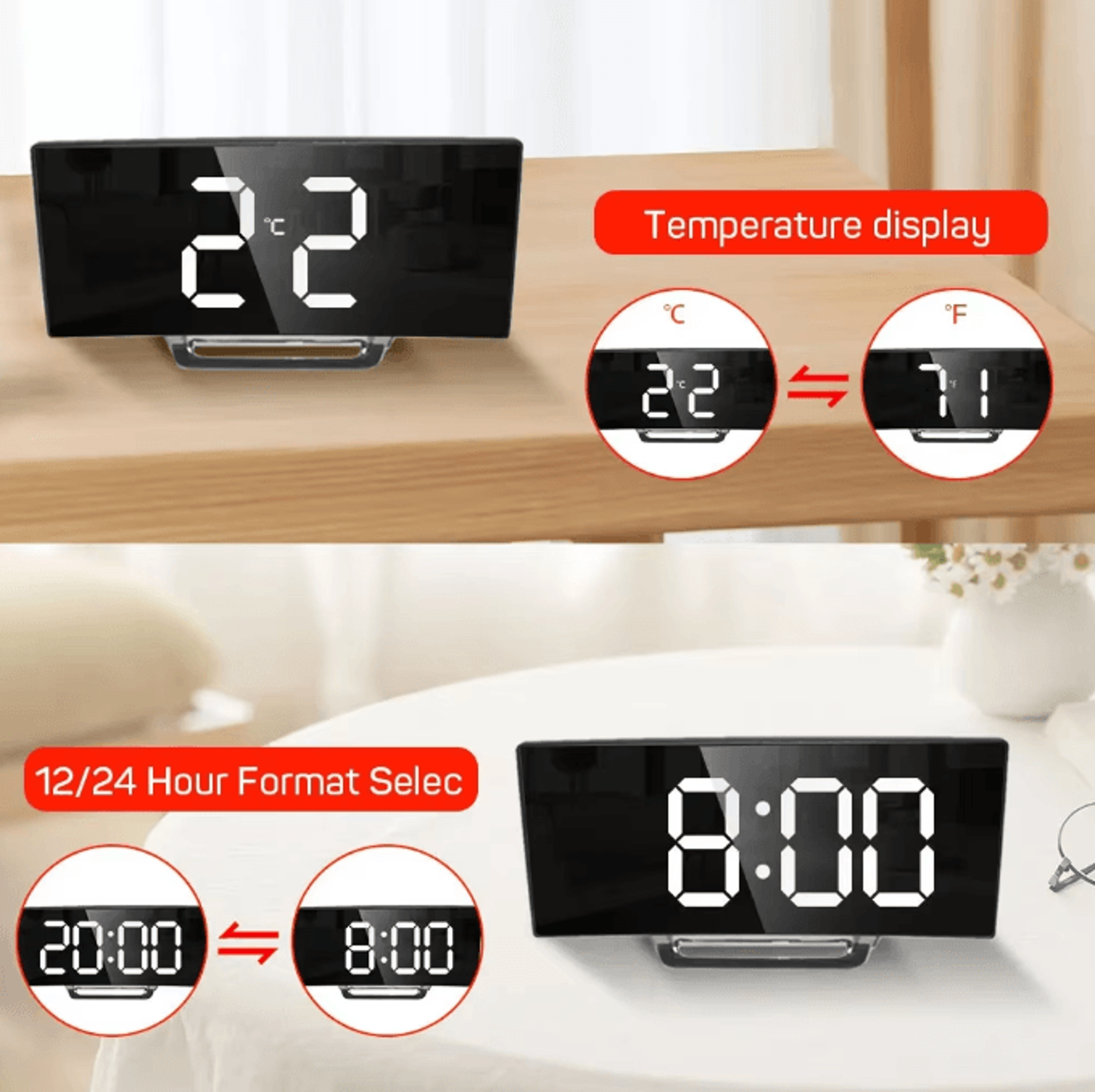 LED Digital Alarm Clock With Backlight  Large Display Temperature  Calendar Bedside Clock 2