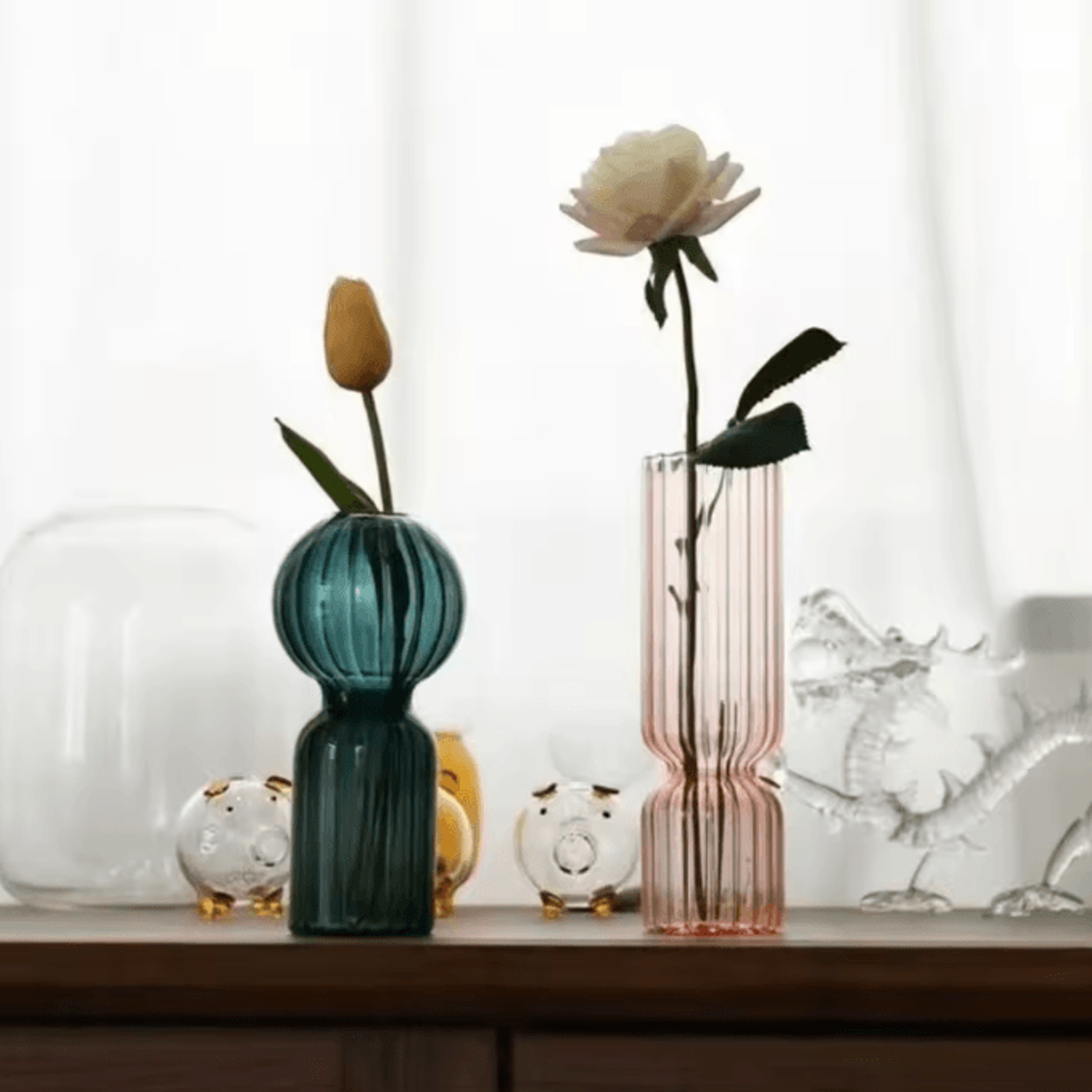 Nordic Striped Color Glass Vase  Retro Hydroponic Flower Display For Home  Office 2