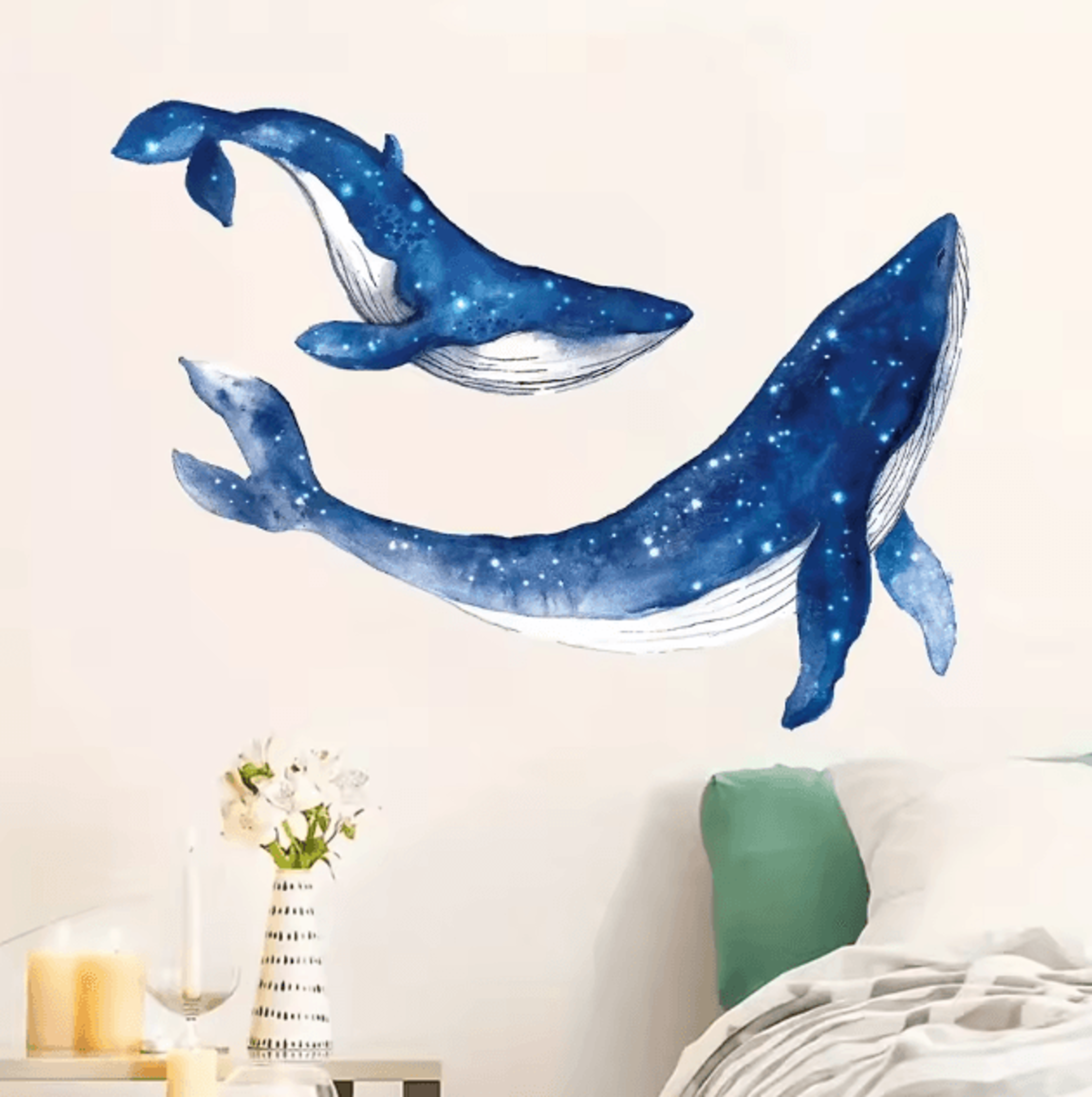 Watercolor Whale Wall Stickers  Removable Marine Animal Decals For Bedroom  Living Room Decor 0