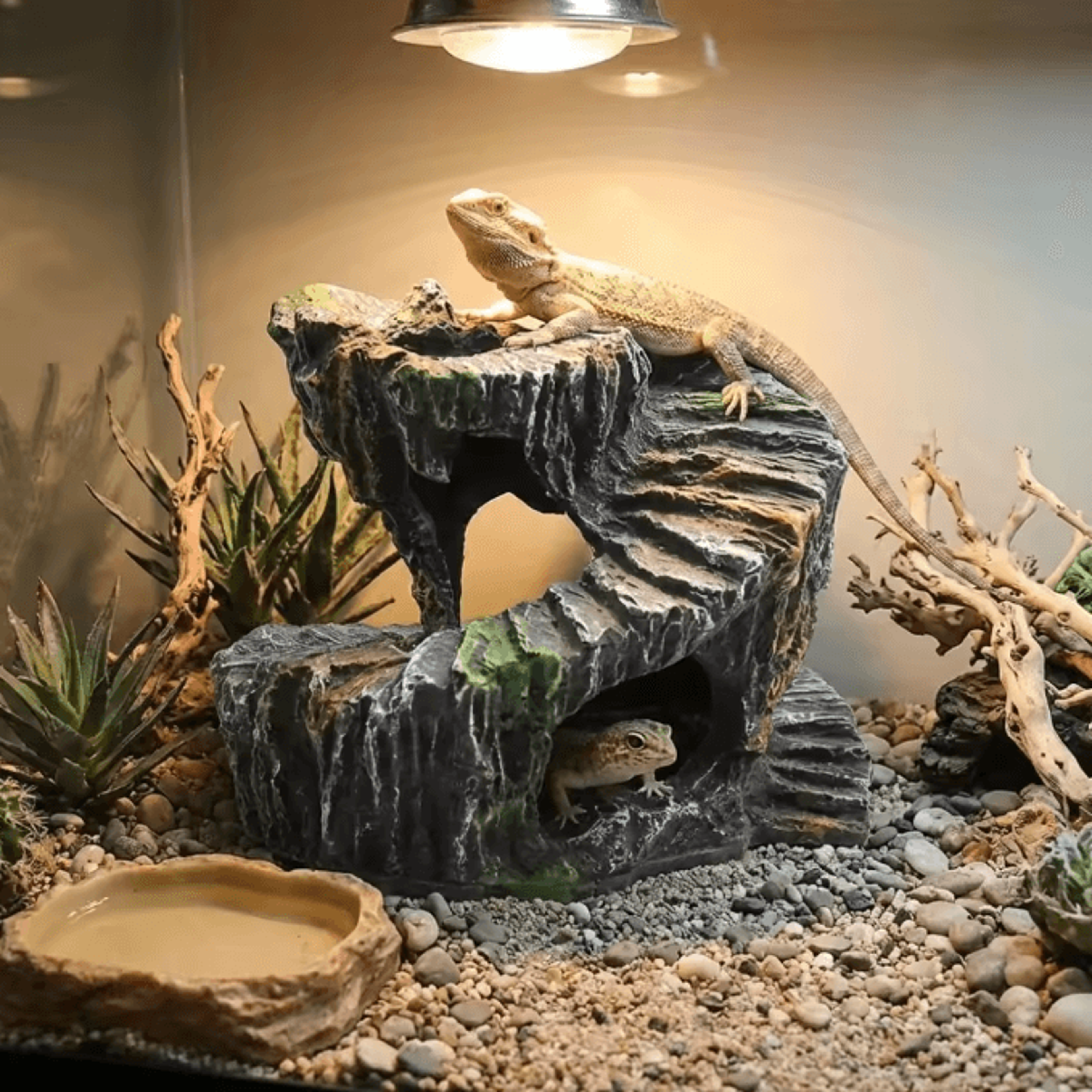 Natural Resin Turtle Basking Platform And Reptile Hiding Cave For Aquariums And Terrariums 0
