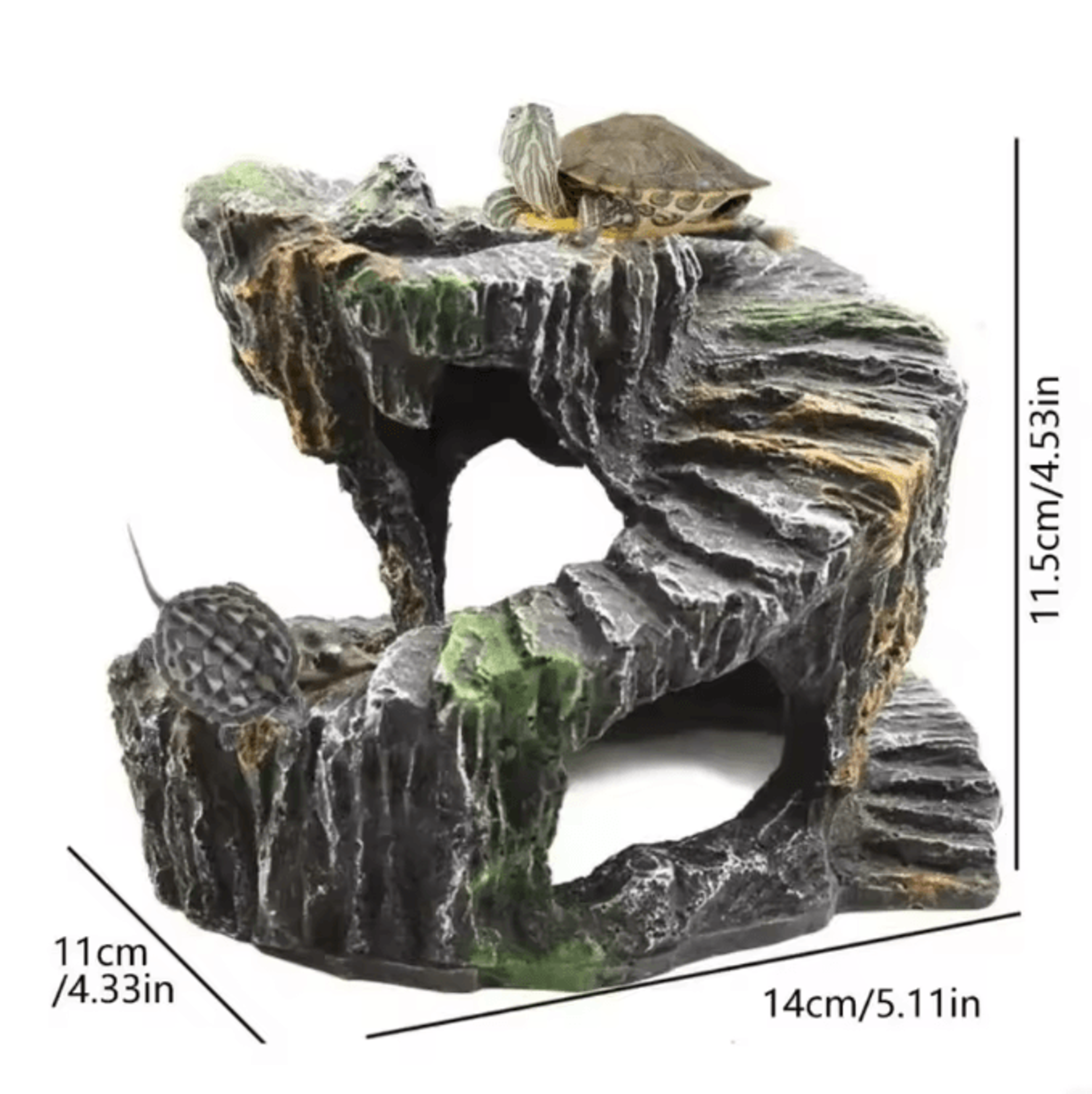 Natural Resin Turtle Basking Platform And Reptile Hiding Cave For Aquariums And Terrariums 4