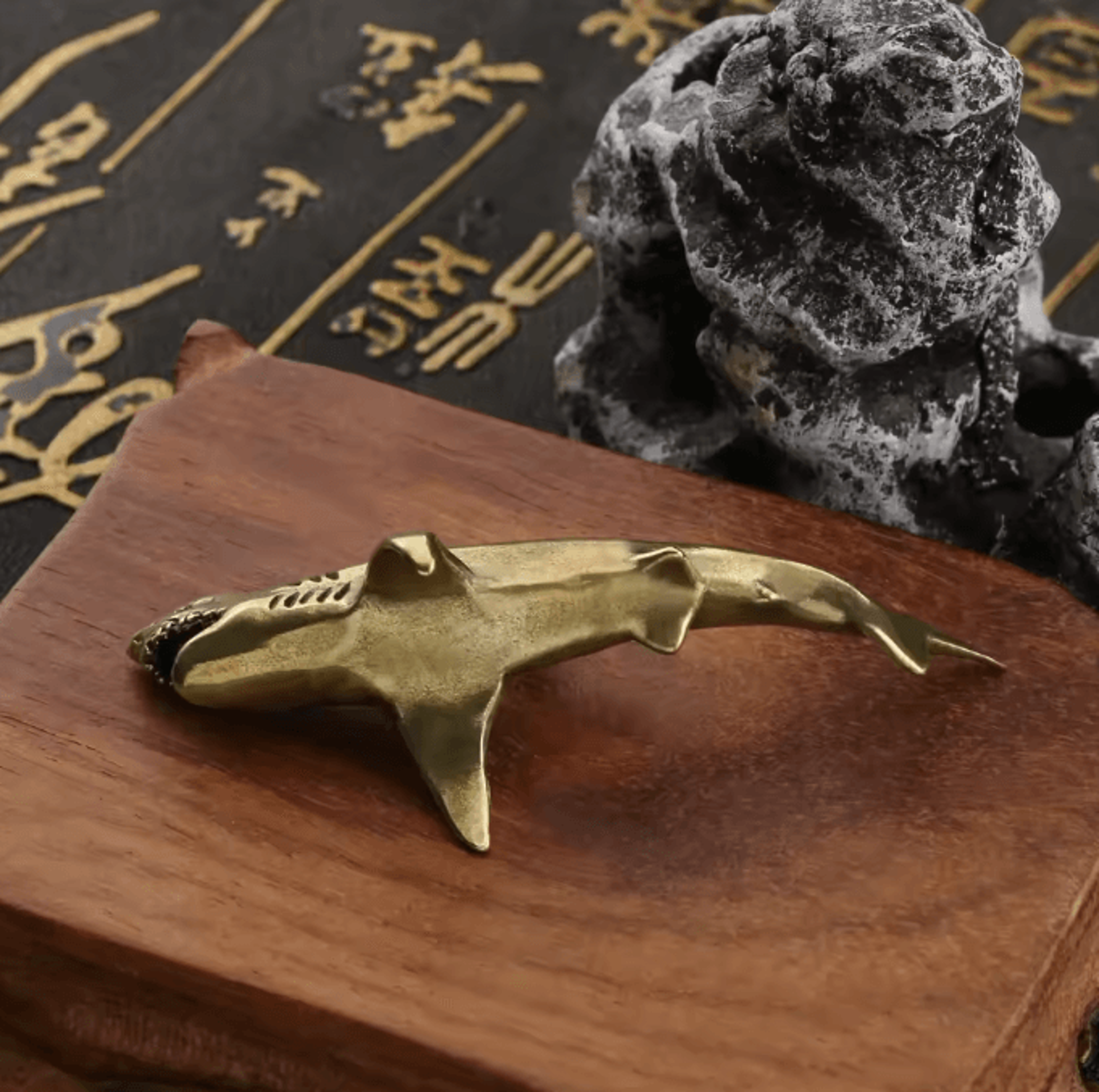 Solid Brass Shark Figurine Ornament For Desk Decor Tea Pets And Collectible Display 1