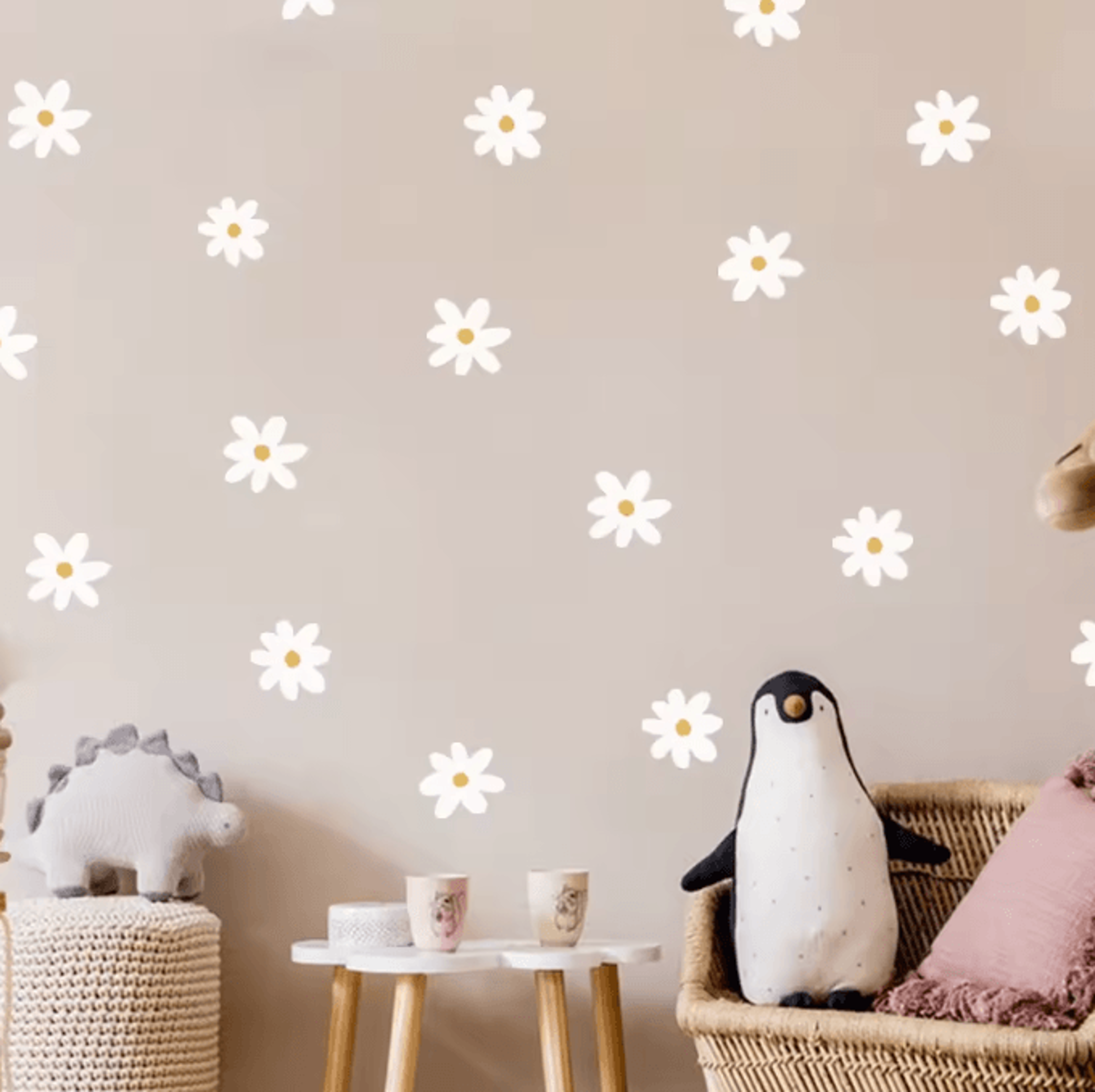 Boho Daisy Watercolor Wall Stickers For Nursery Girls Bedroom And Kids Room Decor 0