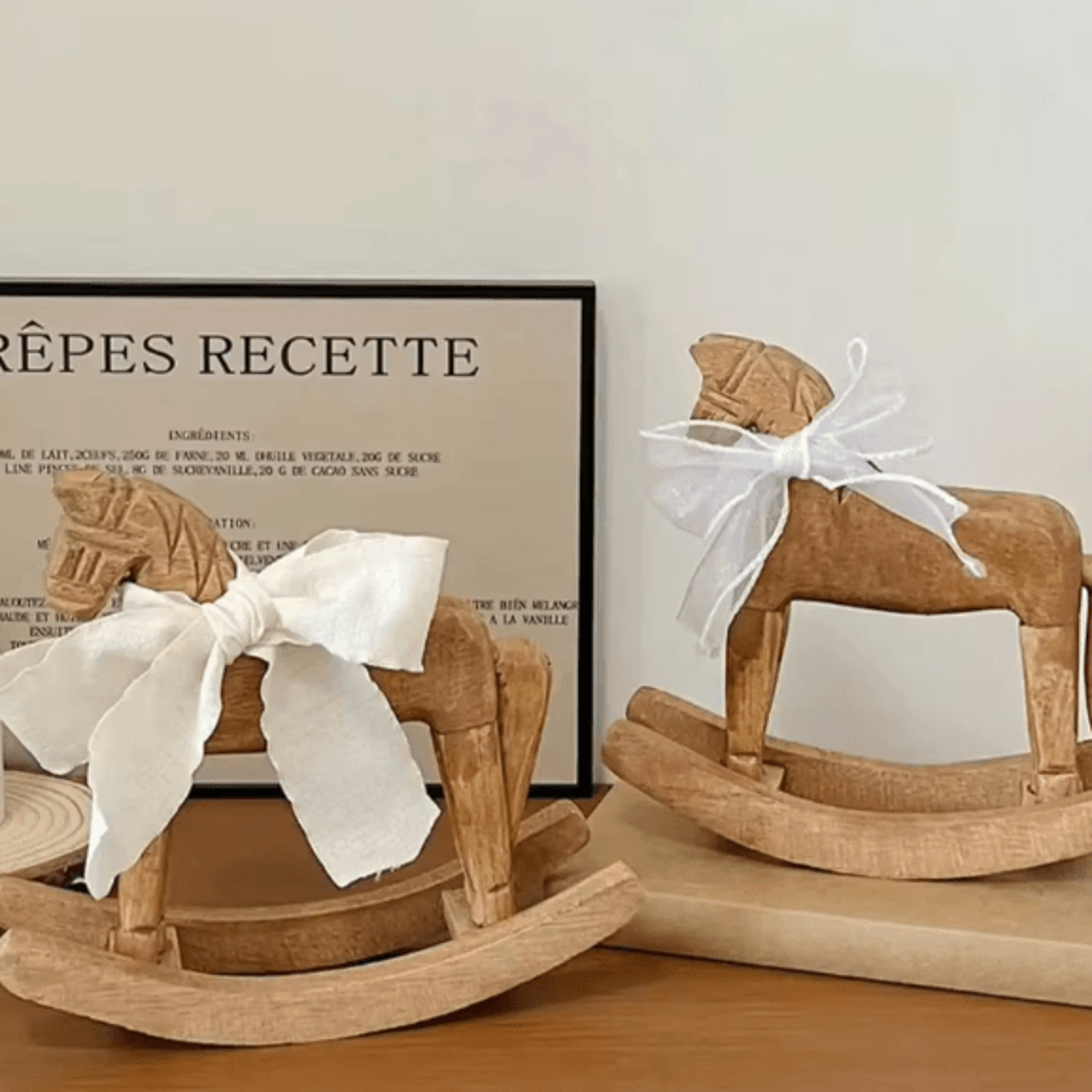 Hand Carved Wooden Rocking Horse Decor For Montessori Nursery And Baby Room Styling 0