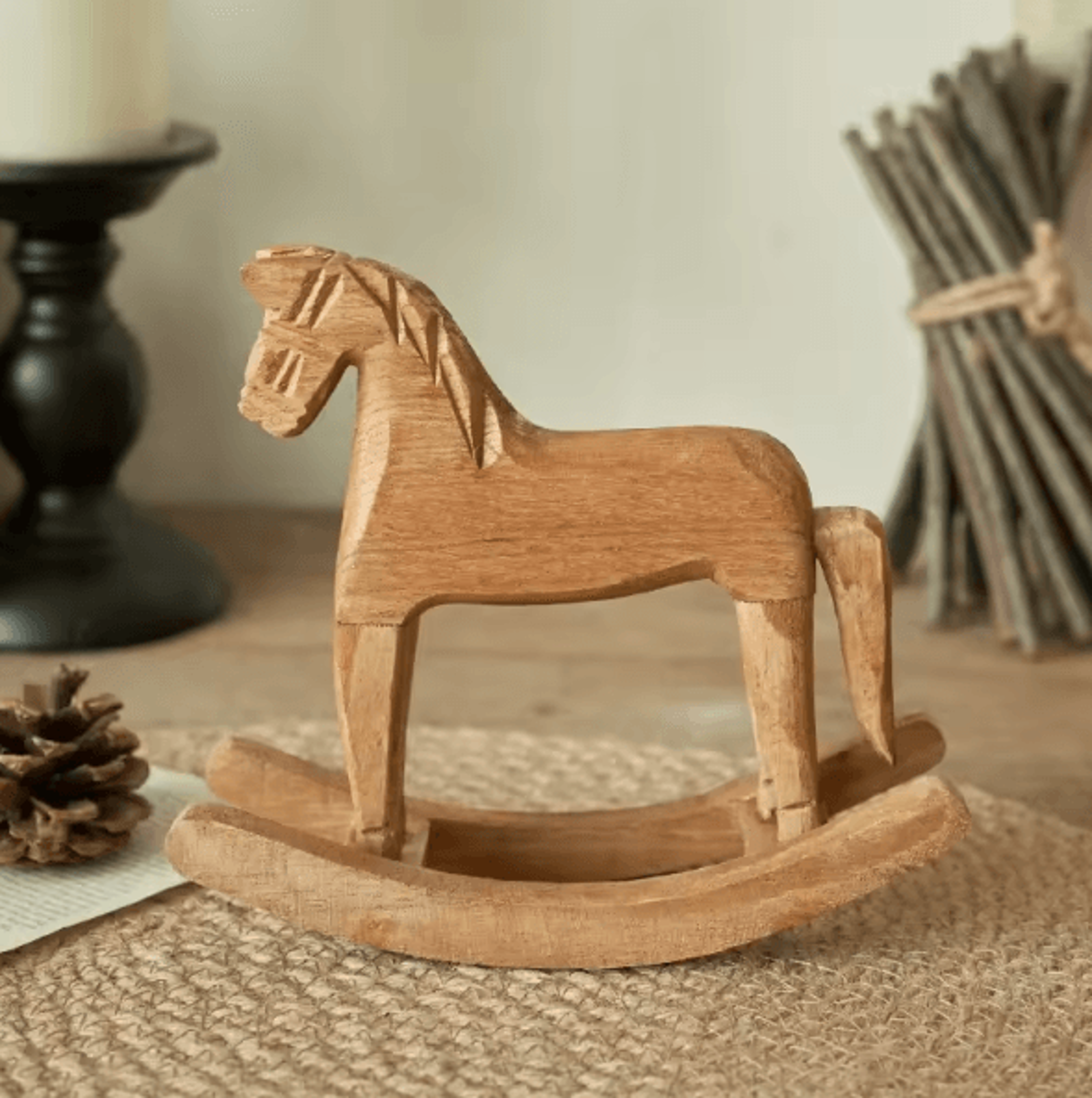 Hand Carved Wooden Horse Ornament Nordic Style Rocking Horse Desktop Decoration Commemorative Gift 0