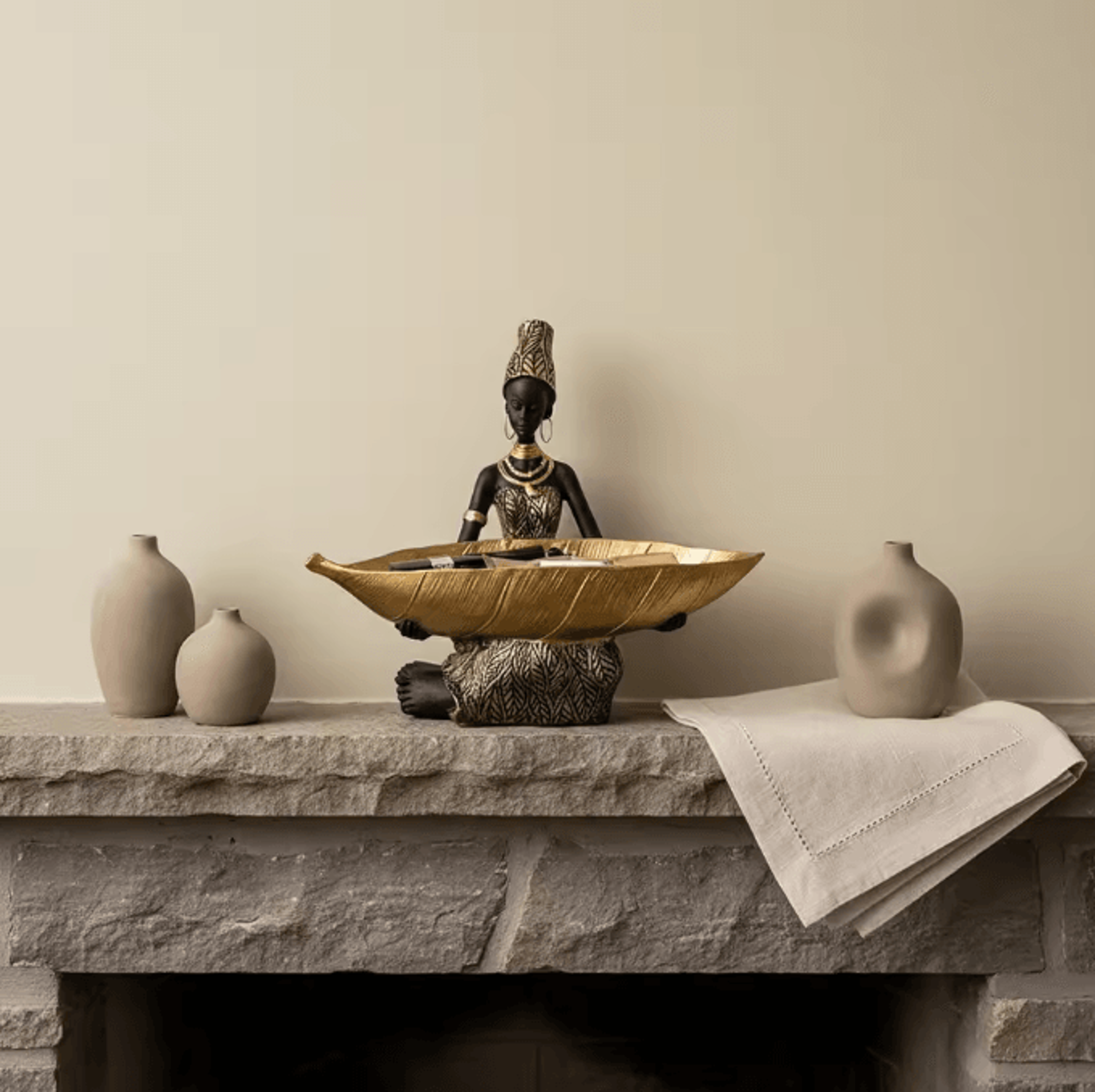Hand Crafted African Resin Figurine With Trinket Tray For Home And Office Decor 2