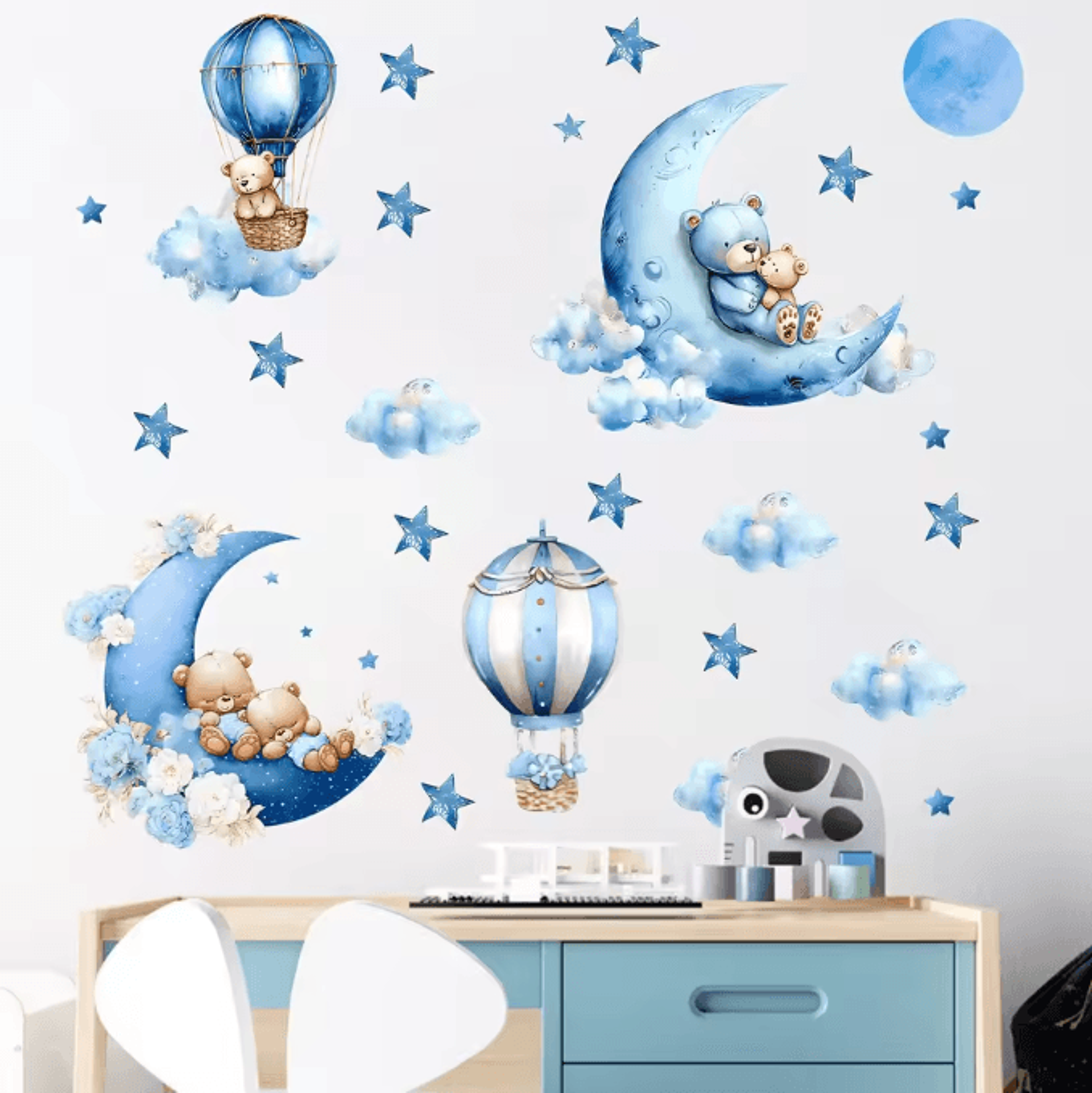 Watercolor Bear Hot Air Balloon Wall Stickers For Baby Nursery And Kids Room Decor 1