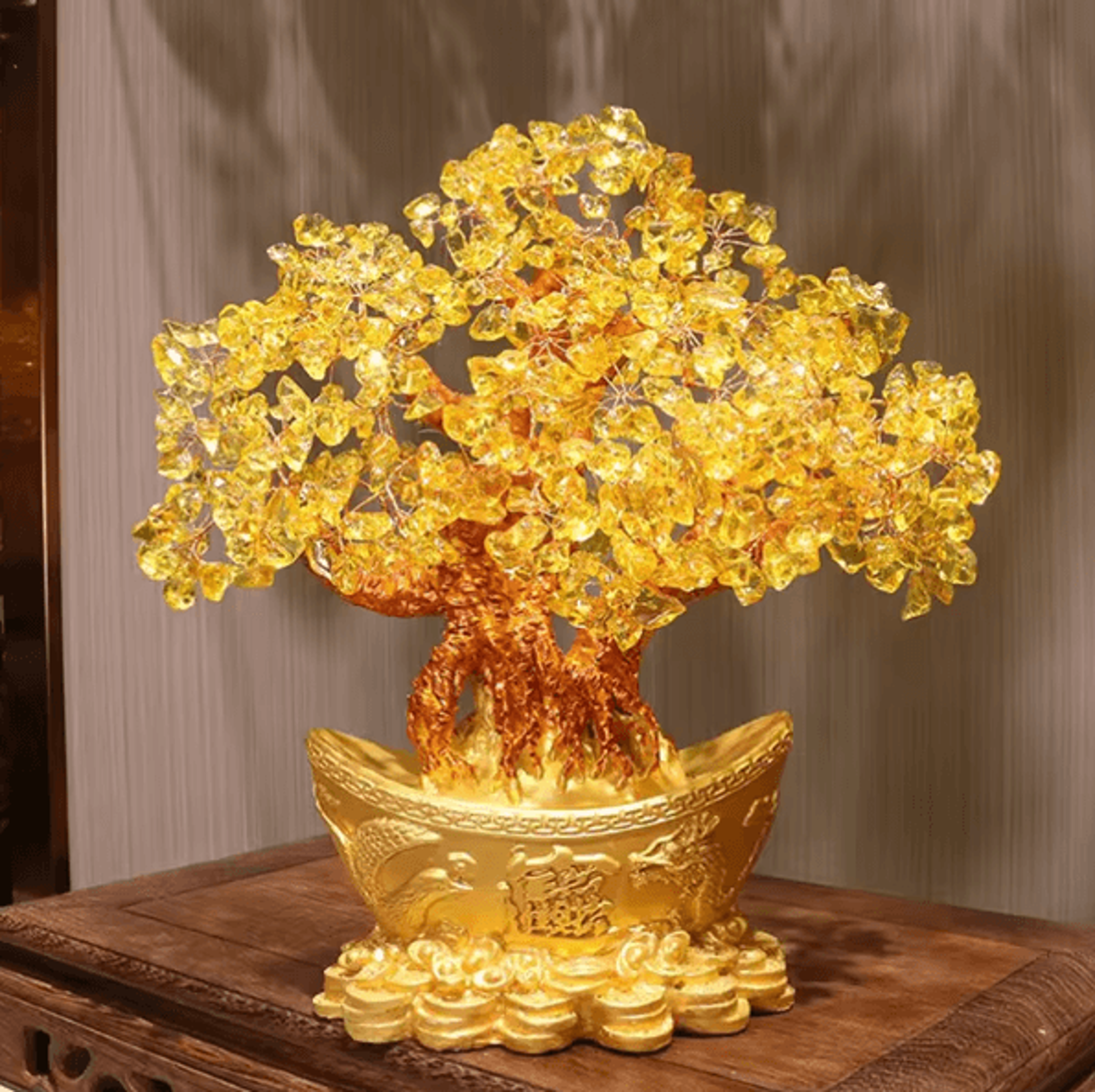 Lucky Crystal Money Tree Ornament With Gold Ingot Feng Shui Home And Office Decor 3