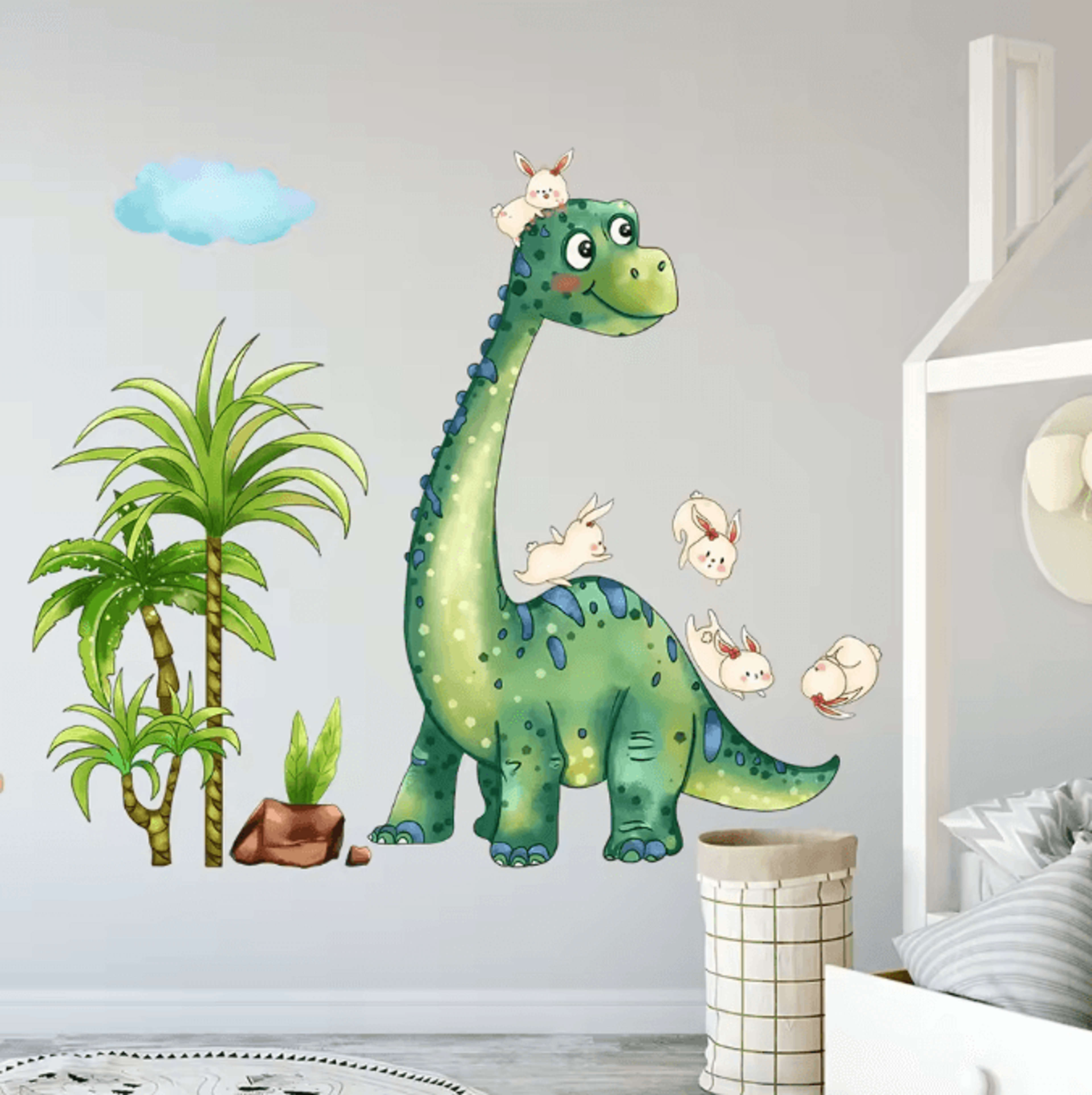 Green Dinosaur And Rabbit Wall Stickers For Kids Bedroom And Living Room Decor 0