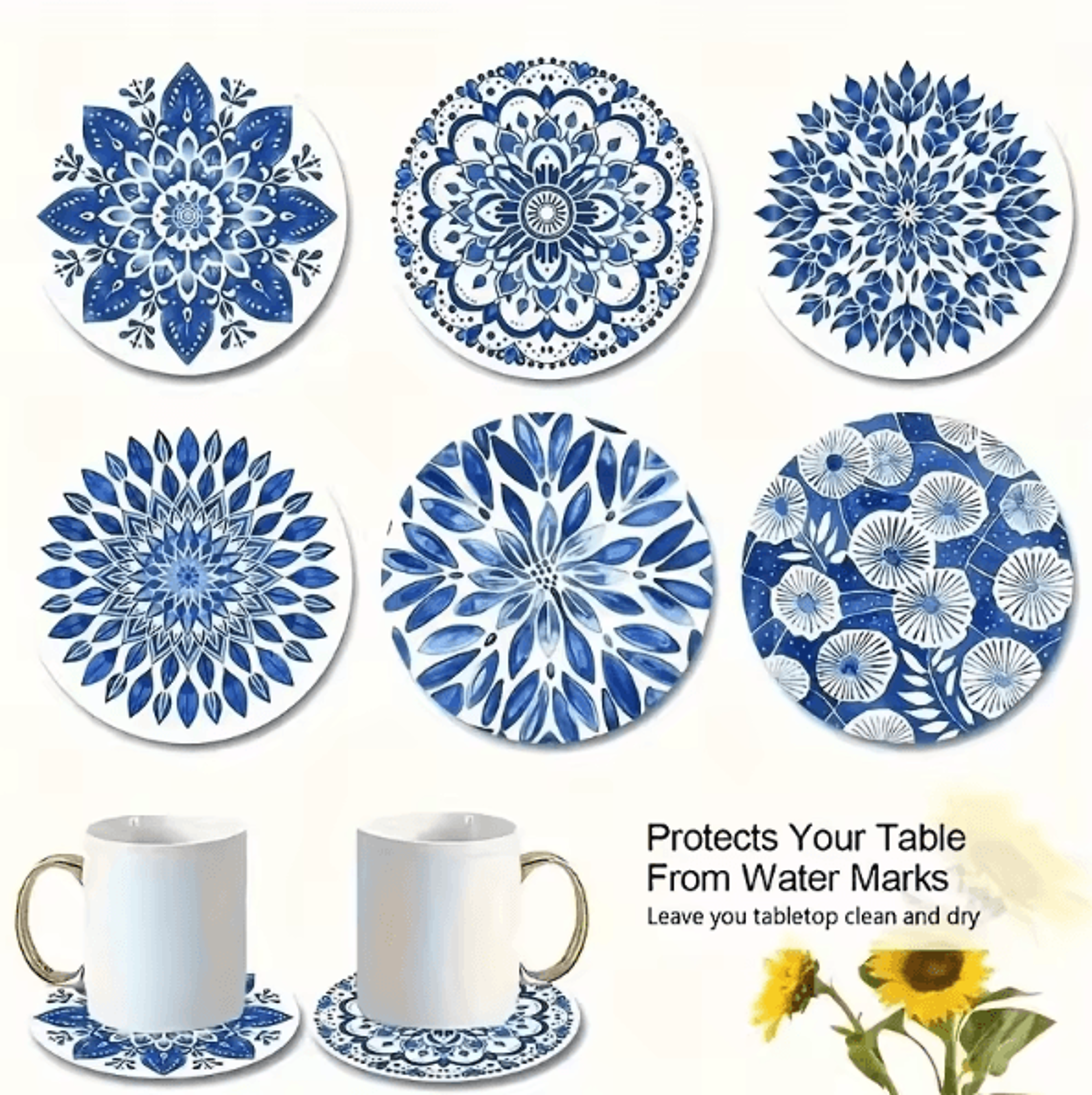 Celadon Style Wooden Coaster Set For Coffee Cups Home And Office Decor 3