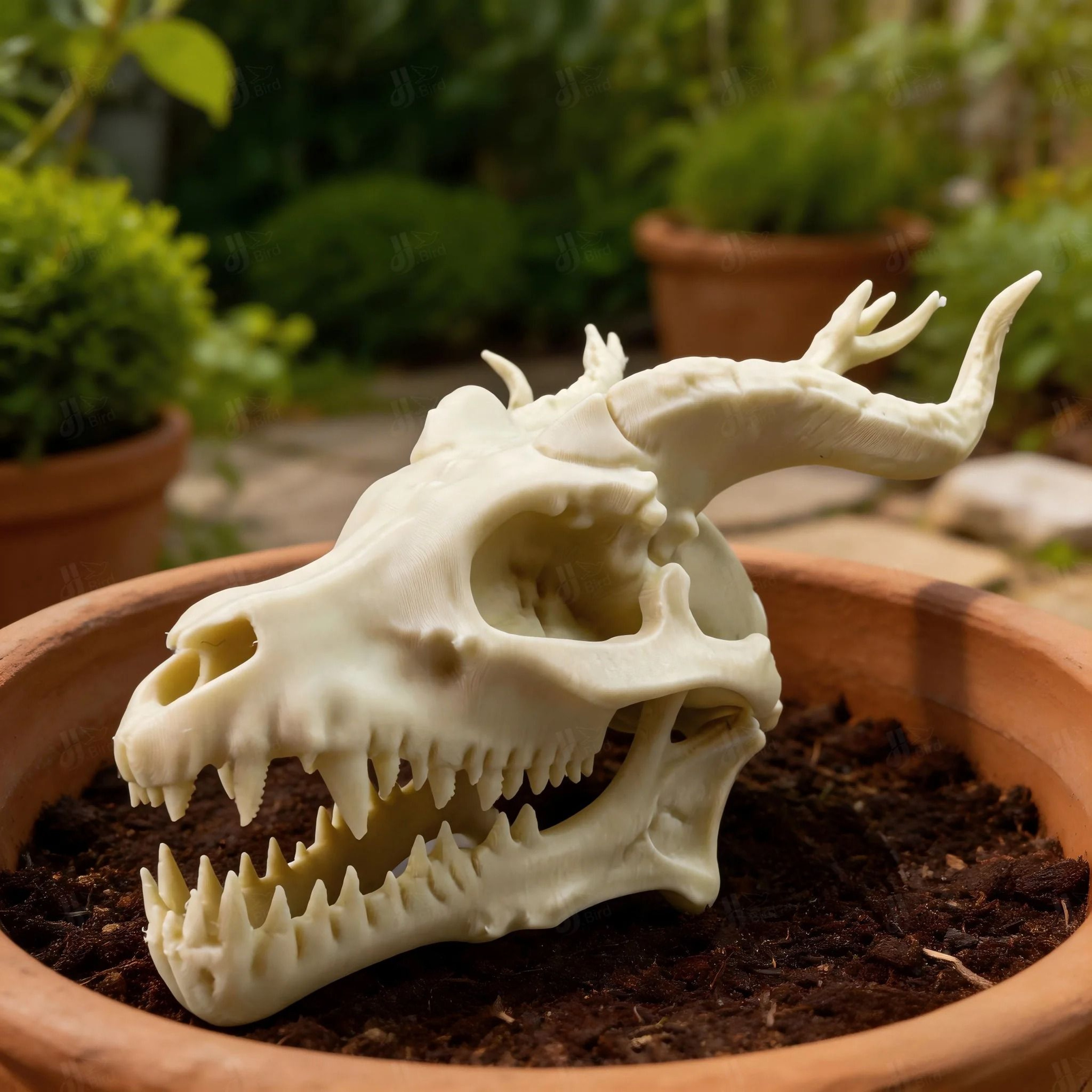 Horned Dragon Skull Garden Decor Sculpture 3