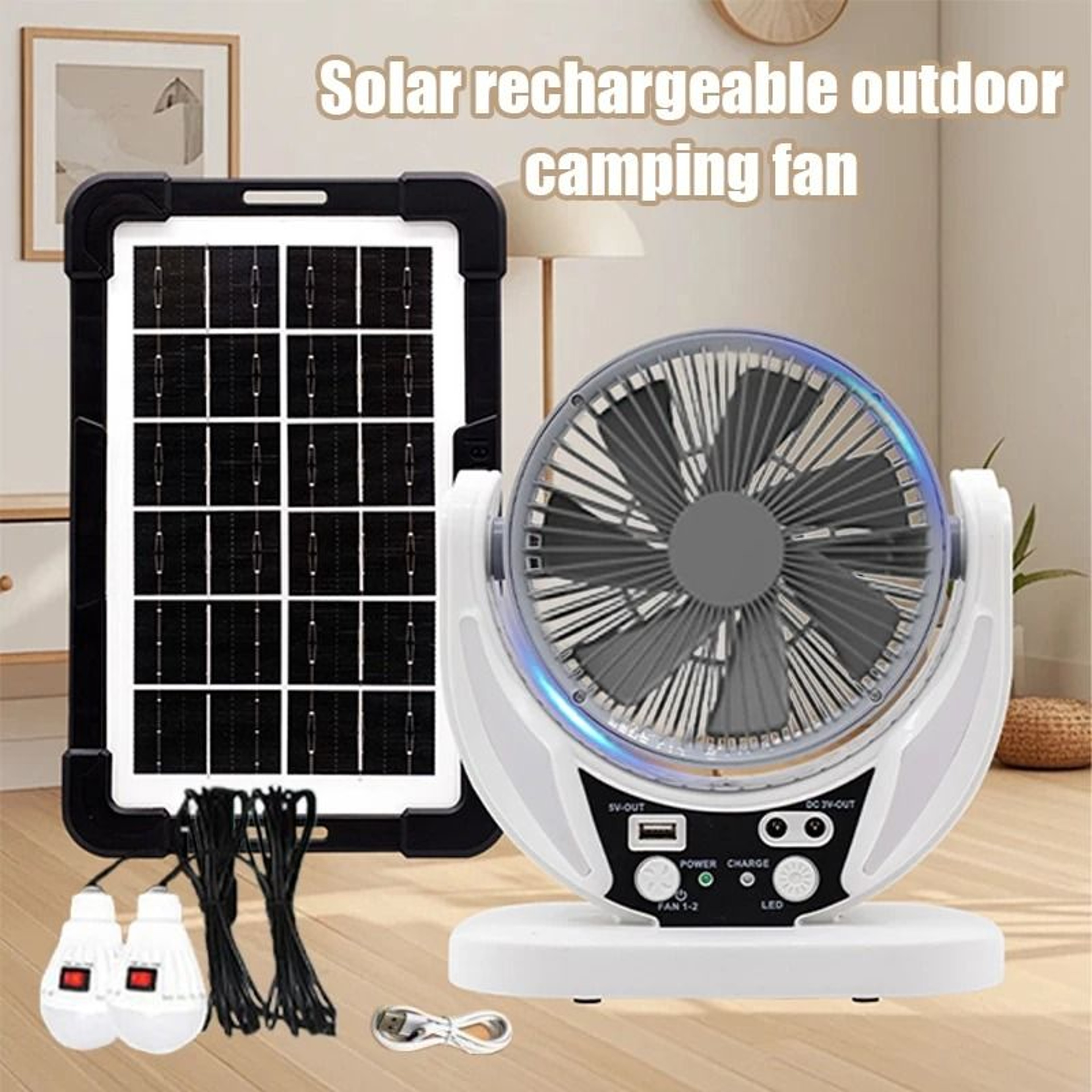 Solar Powered Camping Fan With LED Emergency Light 0