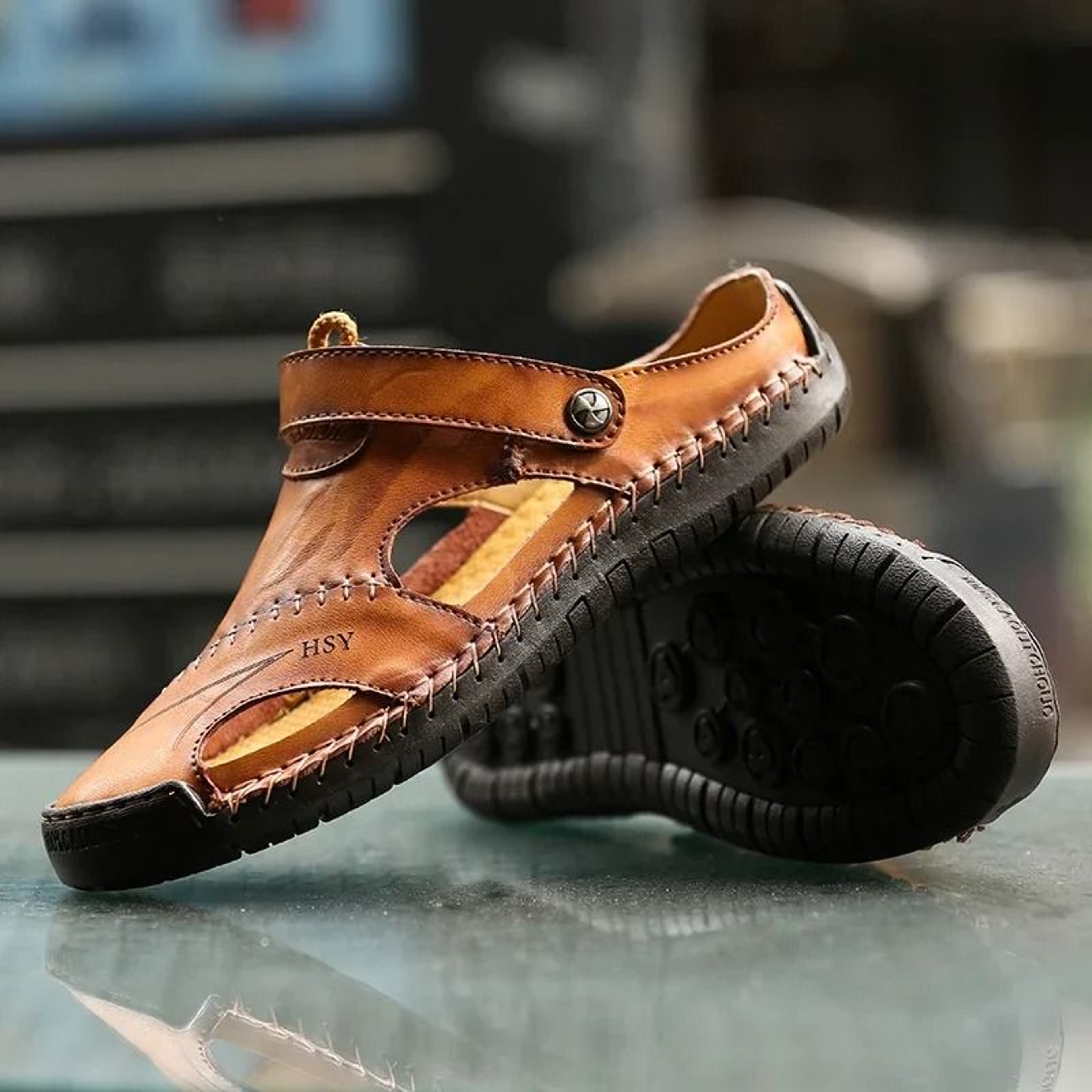 Mens Genuine Leather Outdoor Sandals 0