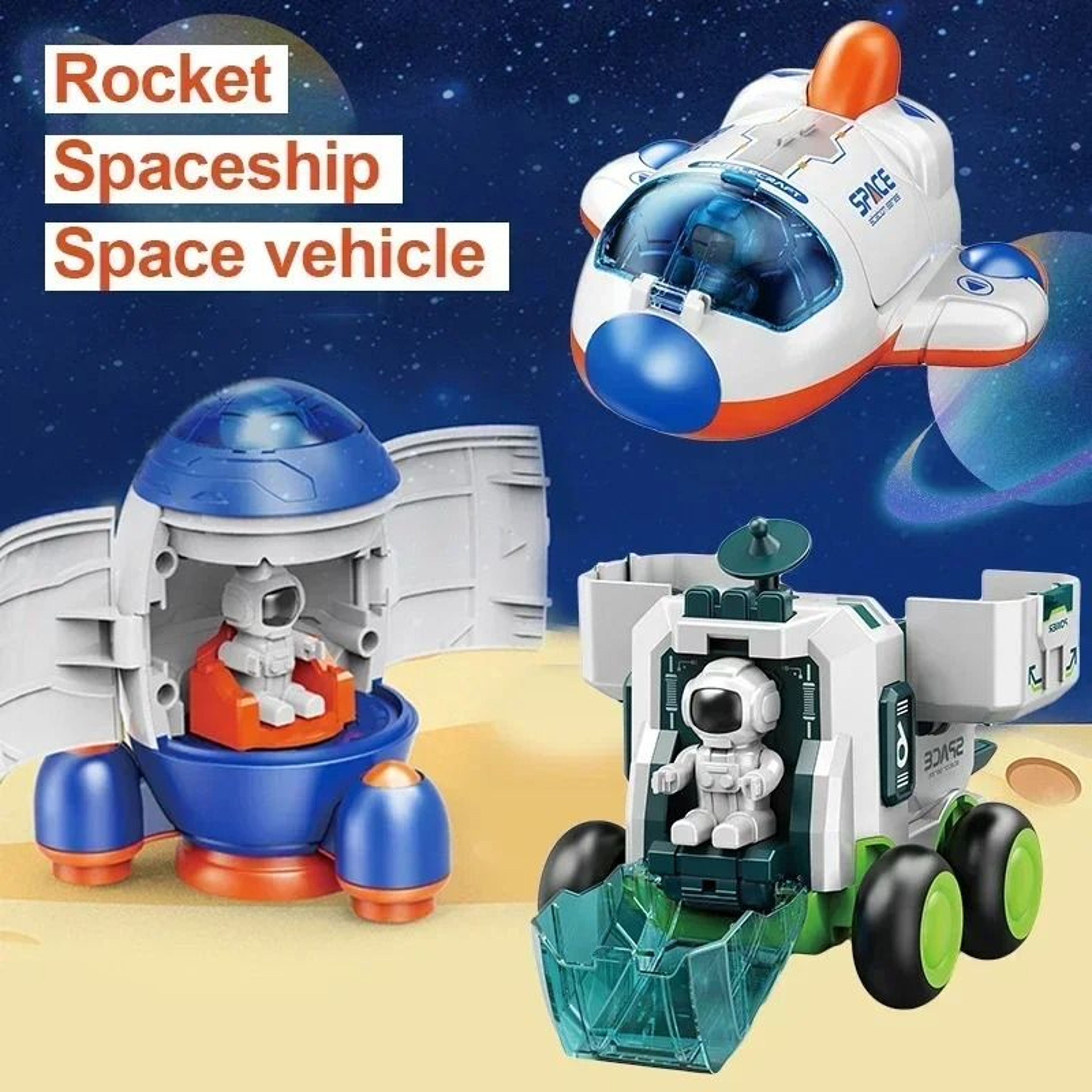 Kids Space Rocket Toy Set  Astronaut Figures  Detachable Spaceship Cars 1