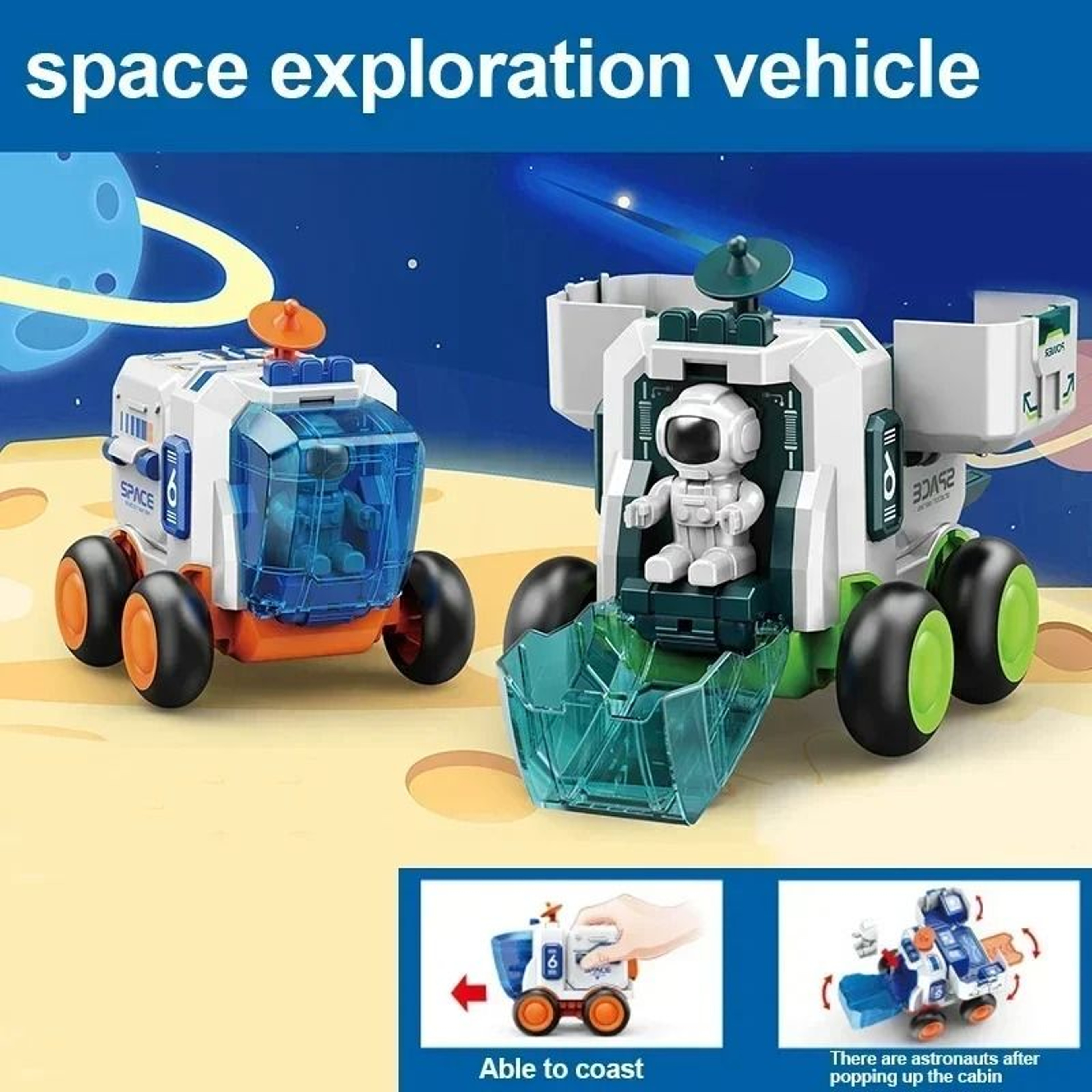 Kids Space Rocket Toy Set  Astronaut Figures  Detachable Spaceship Cars 2
