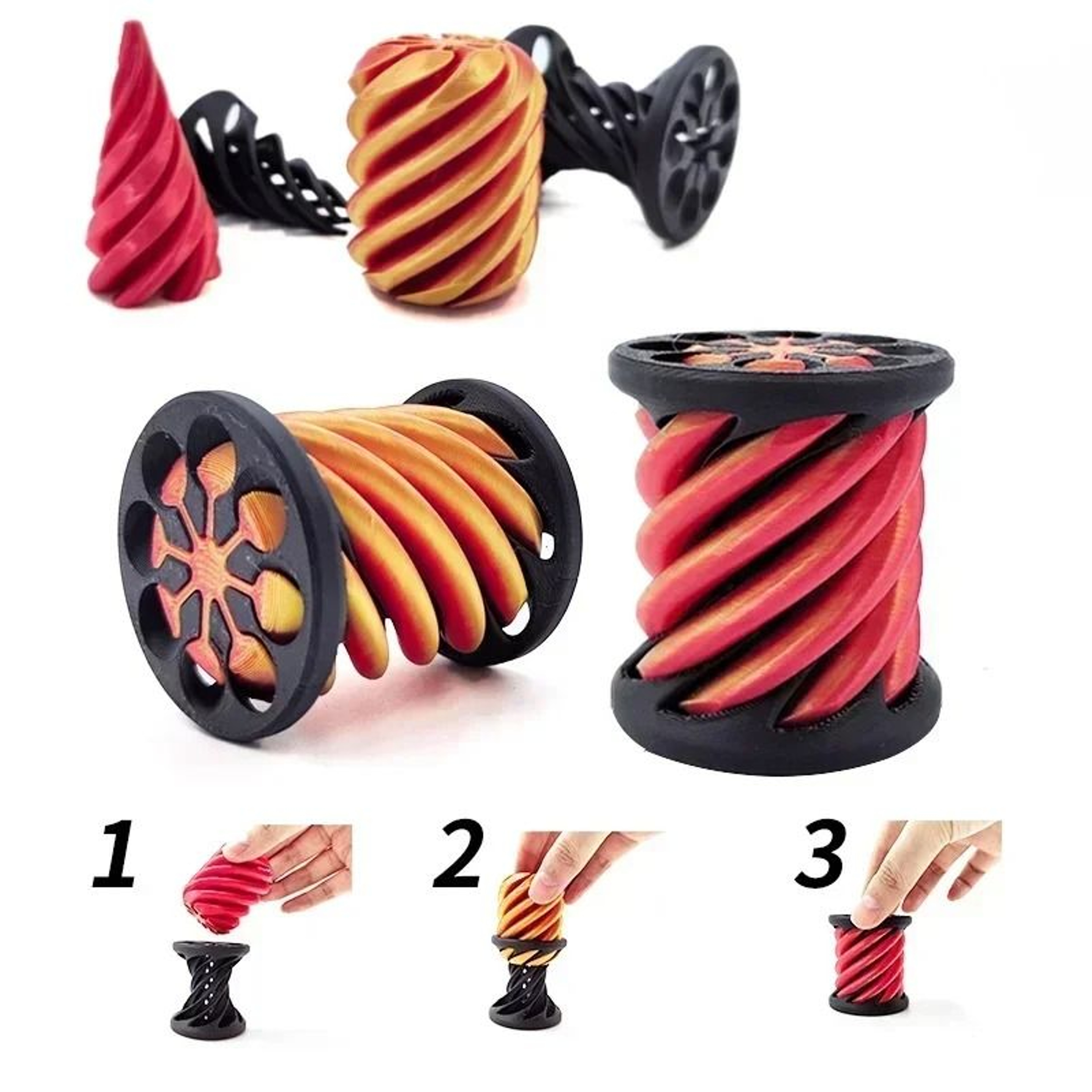3D Printed Spiral Cone Fidget Toy Impossible Pyramid Desk Puzzle 4