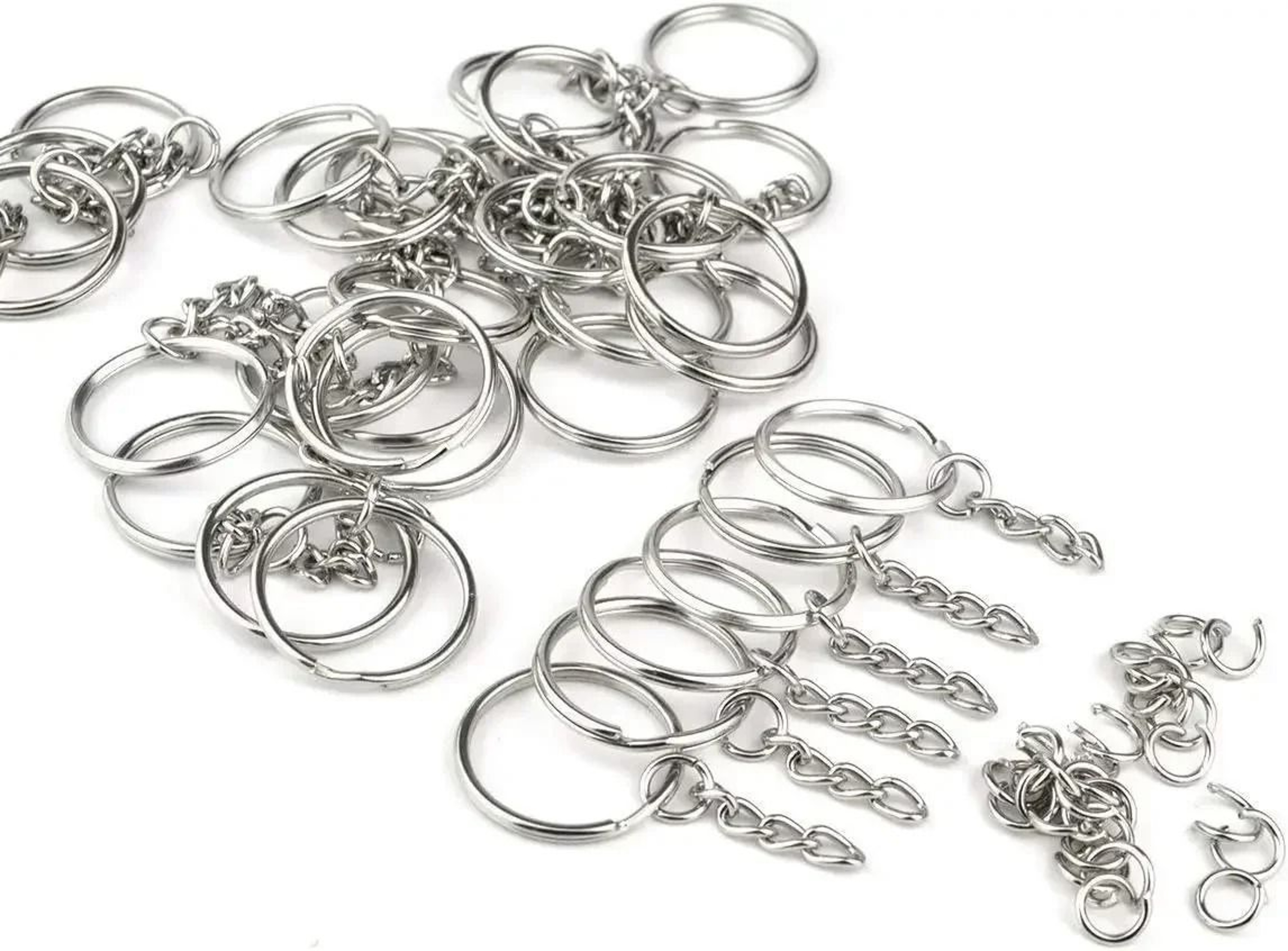 Silver Keychain Rings With Chain DIY Keyring Hardware Accessories 5
