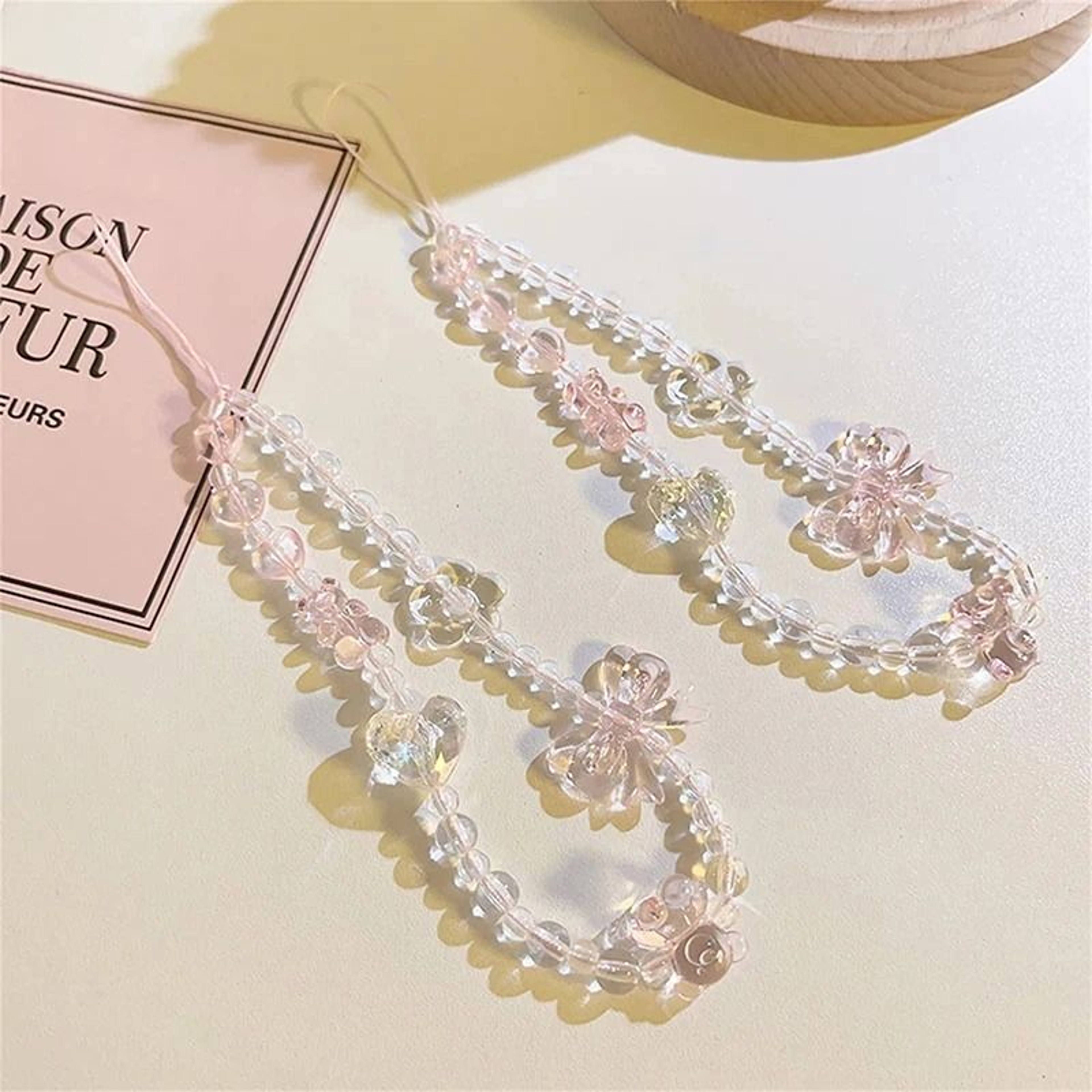 Pink Bear Butterfly Phone Charm Strap Cute Korean Style Wrist Lanyard 1
