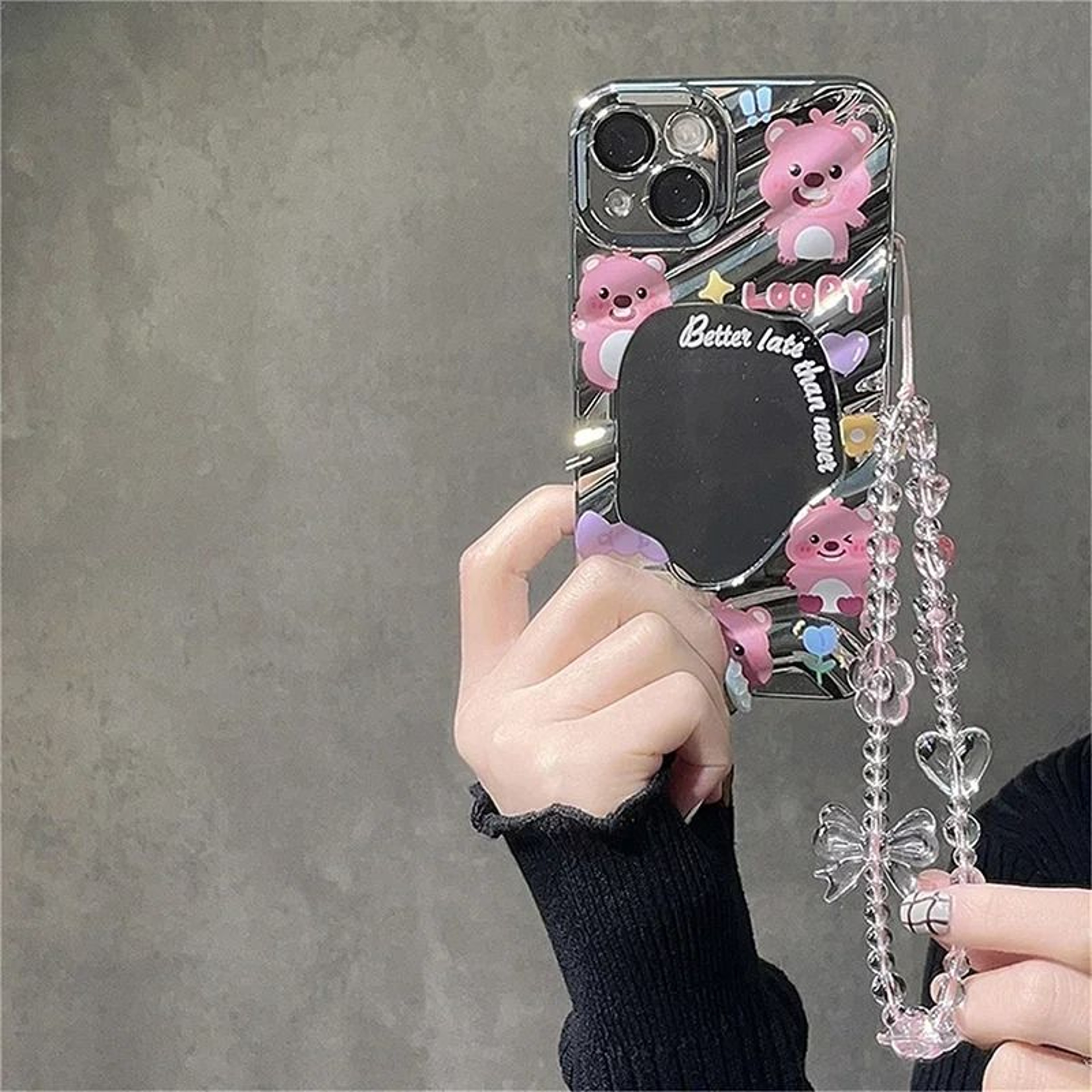 Pink Bear Butterfly Phone Charm Strap Cute Korean Style Wrist Lanyard 4