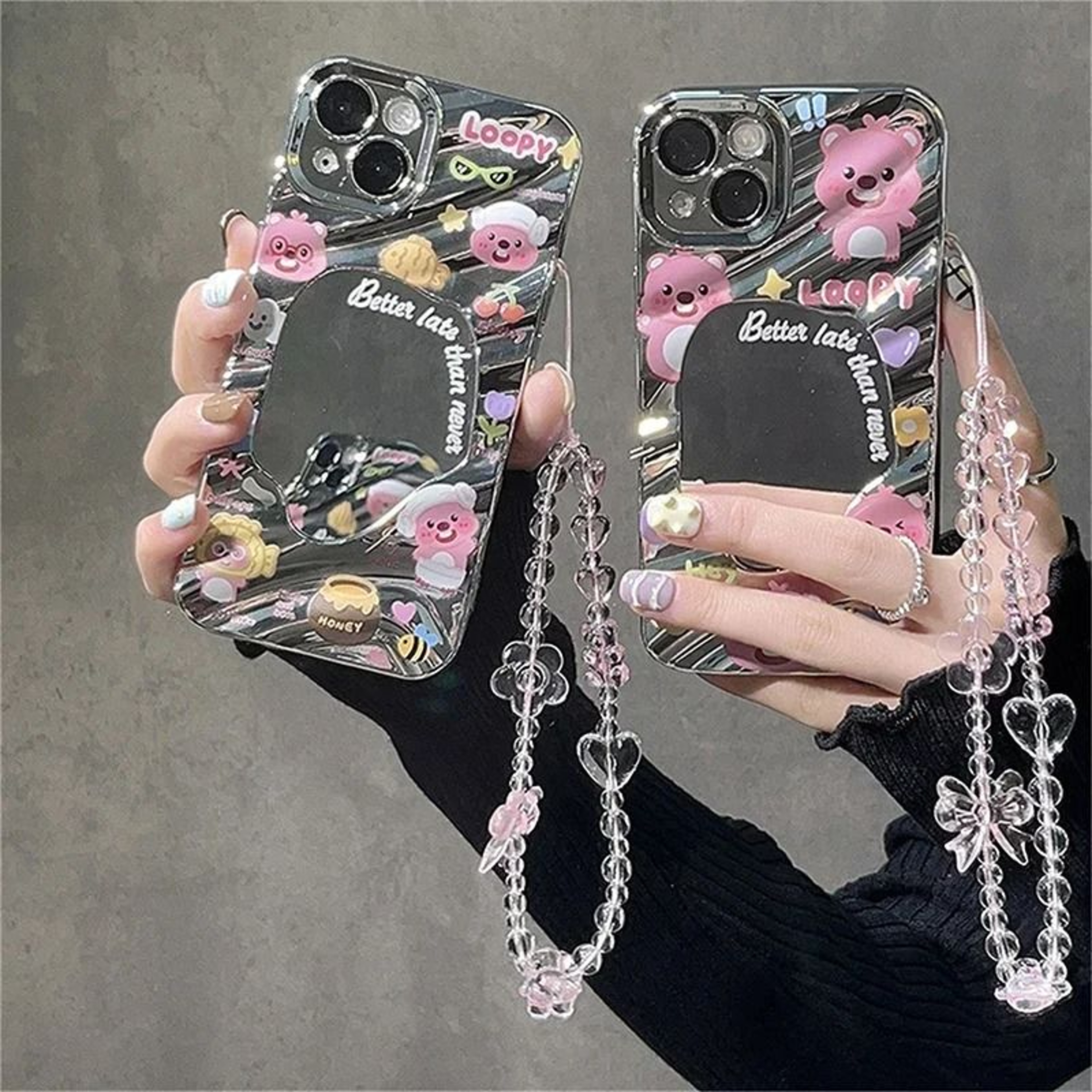 Pink Bear Butterfly Phone Charm Strap Cute Korean Style Wrist Lanyard 5