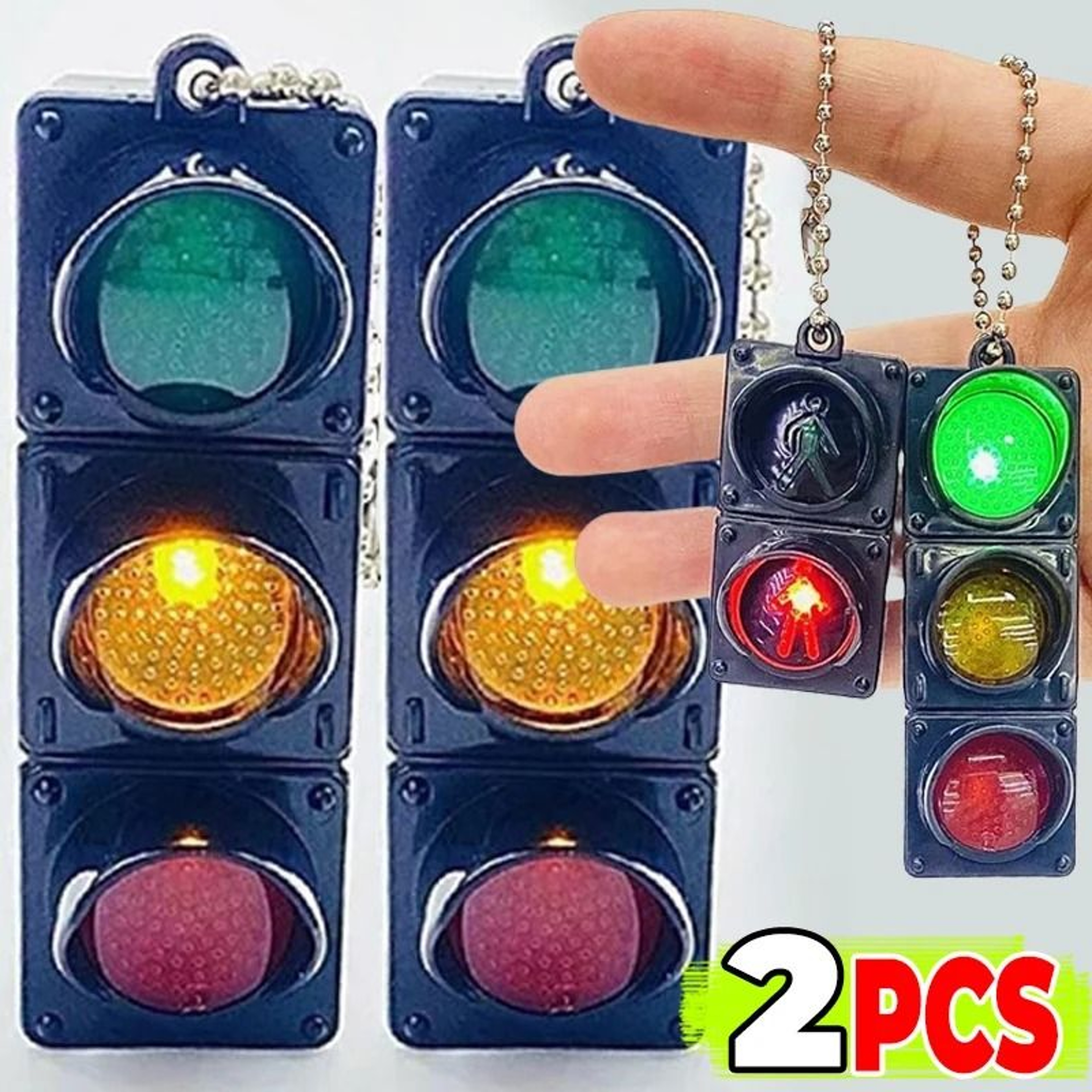 Mini LED Traffic Light Keychain Electronic Pedestrian Signal Toy Pendant 0