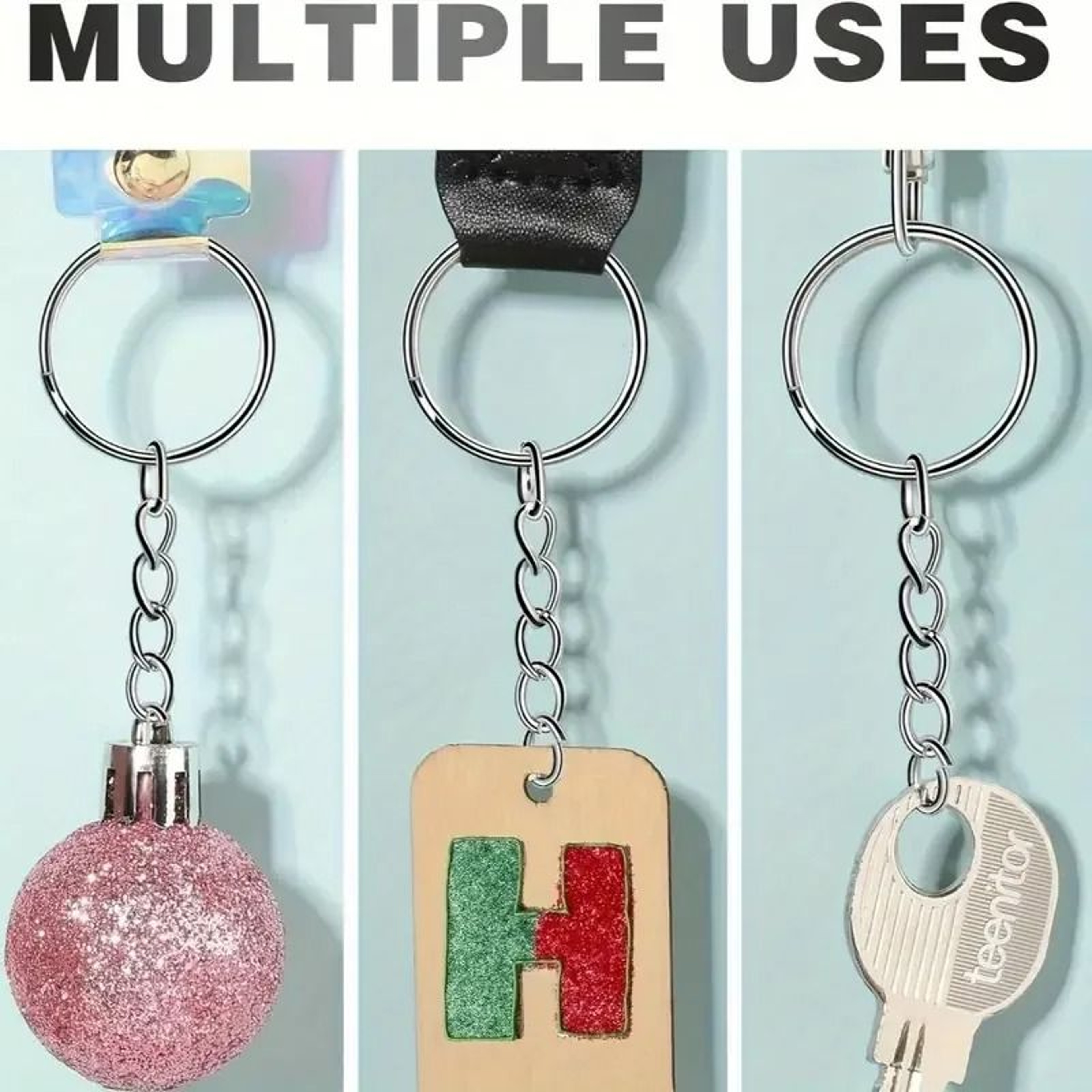 Silver Plated Keychain Hardware Set With Split Rings Chains And Carabiner Clips 5