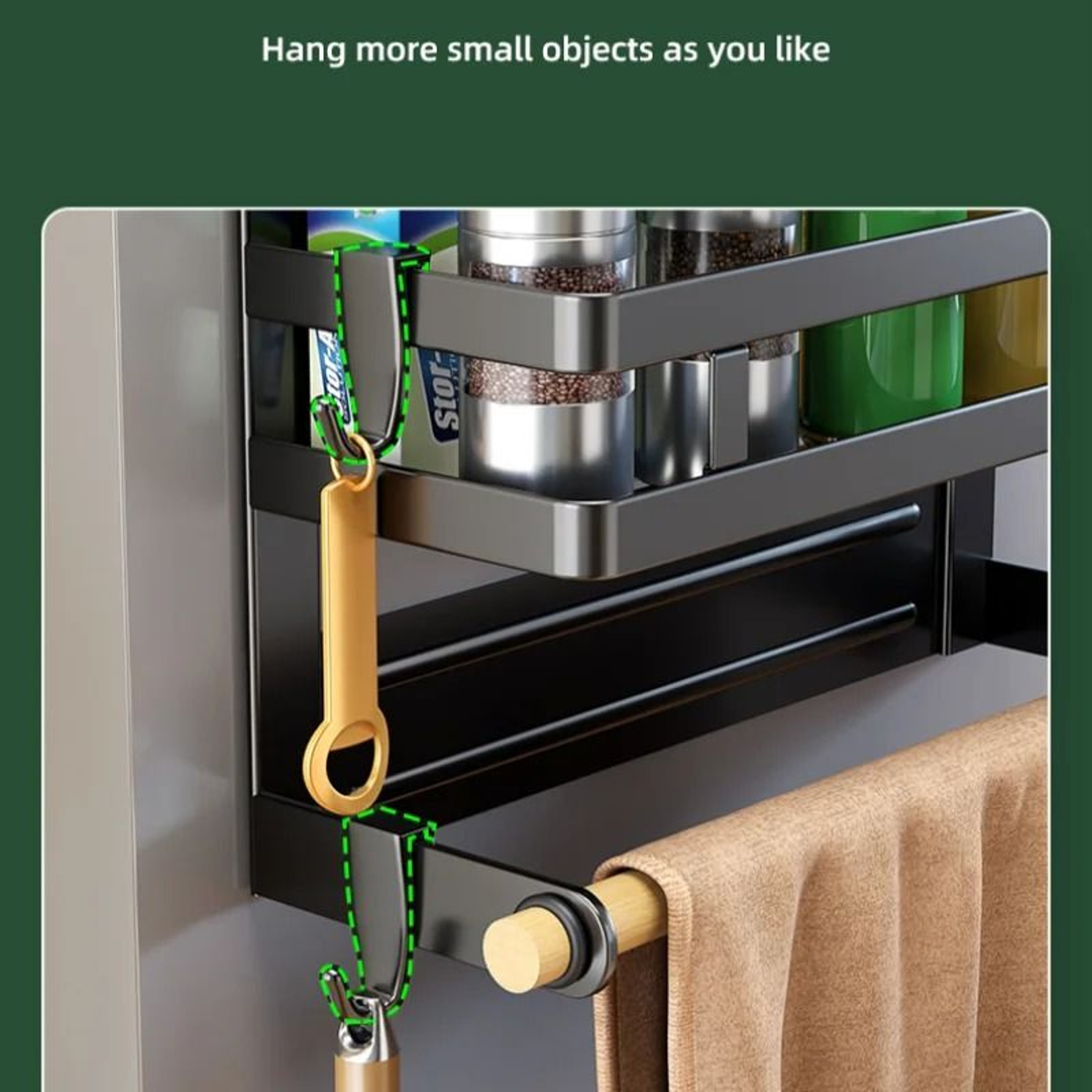 Magnetic Refrigerator Organizer Shelf With Towel Holder And Storage Rack 3