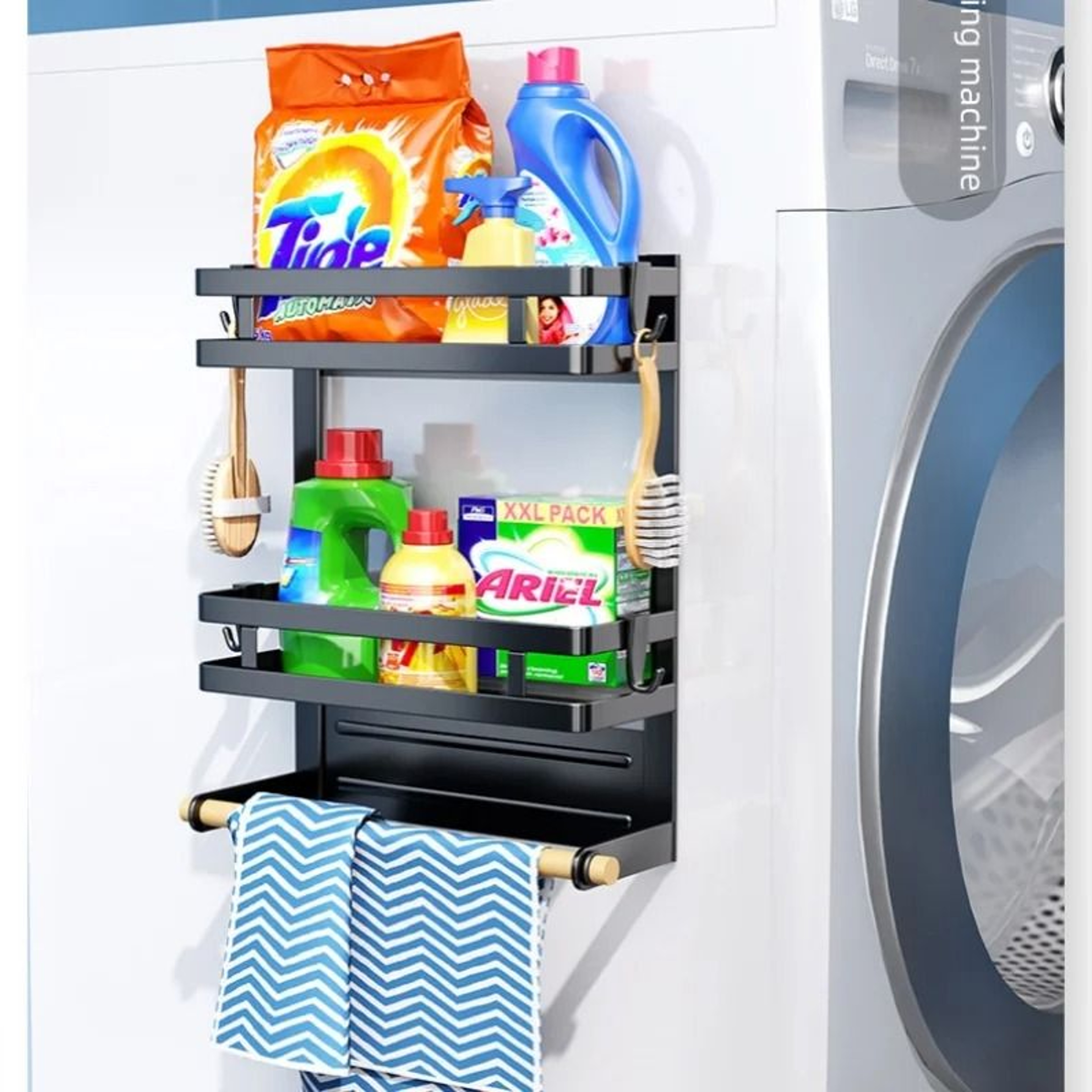 Magnetic Refrigerator Organizer Shelf With Towel Holder And Storage Rack 5