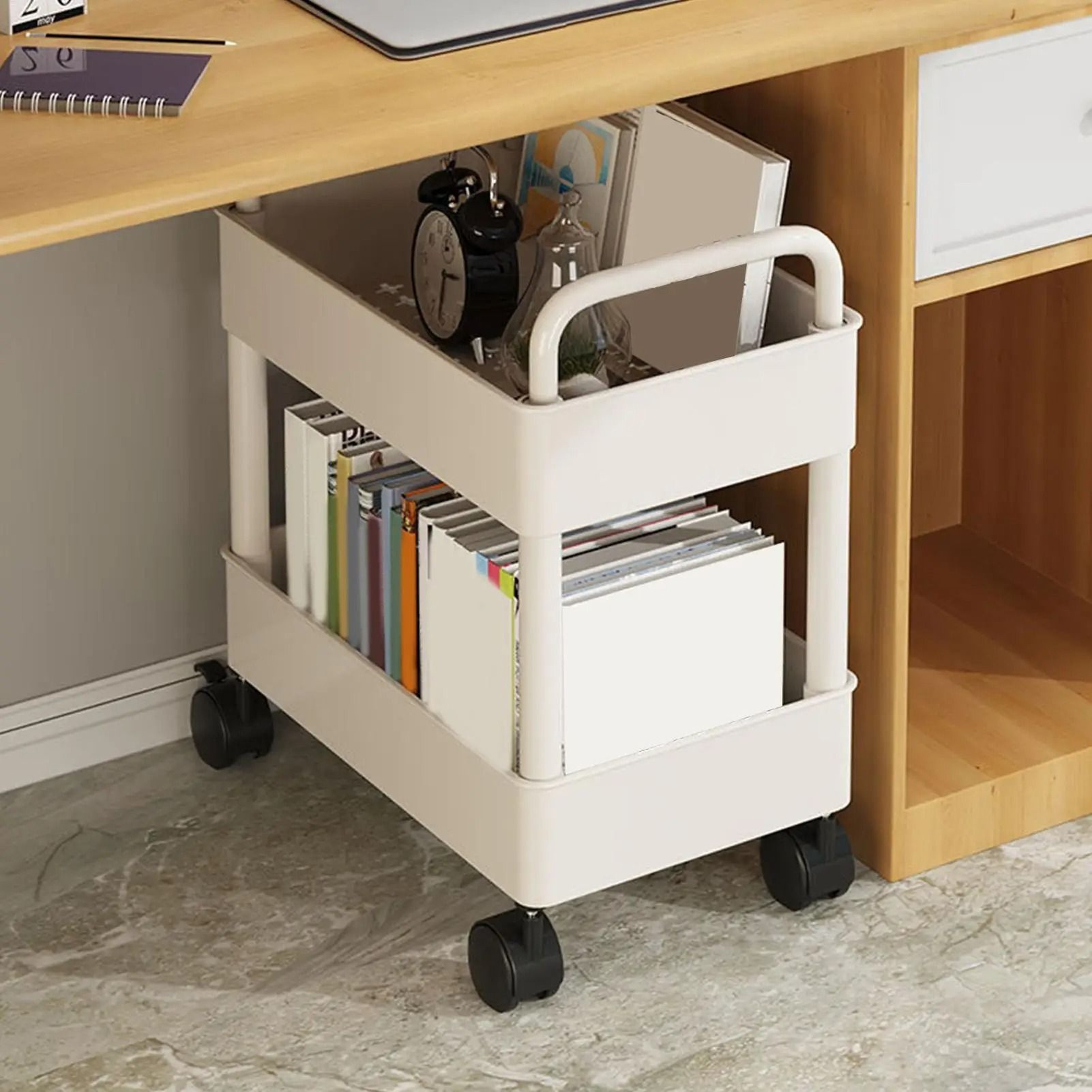 2 Tier Rolling Storage Cart With Wheels For Books Toys Snacks And Household Organization 0