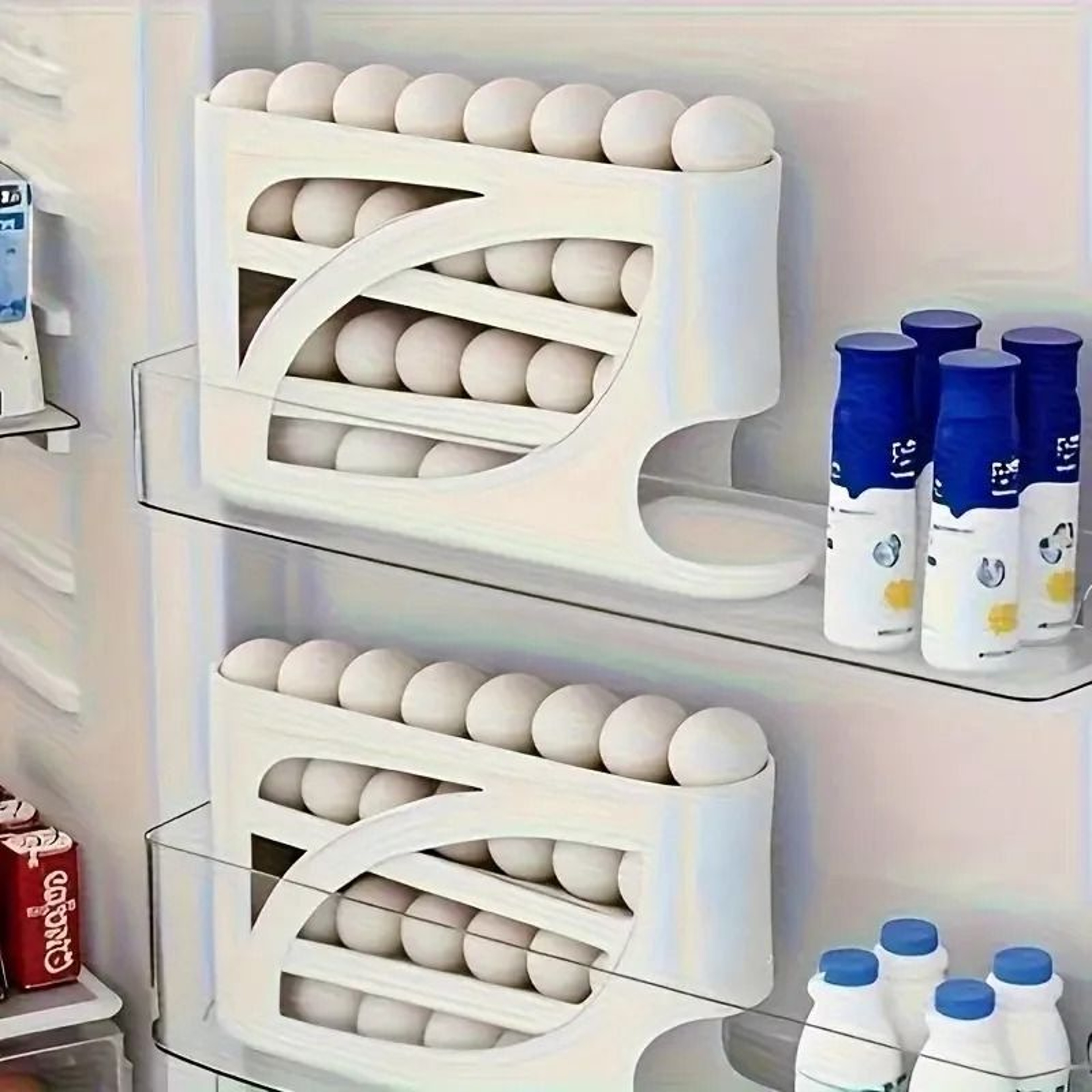 Automatic Rolling Refrigerator Egg Holder Organizer With Large Capacity Storage 4