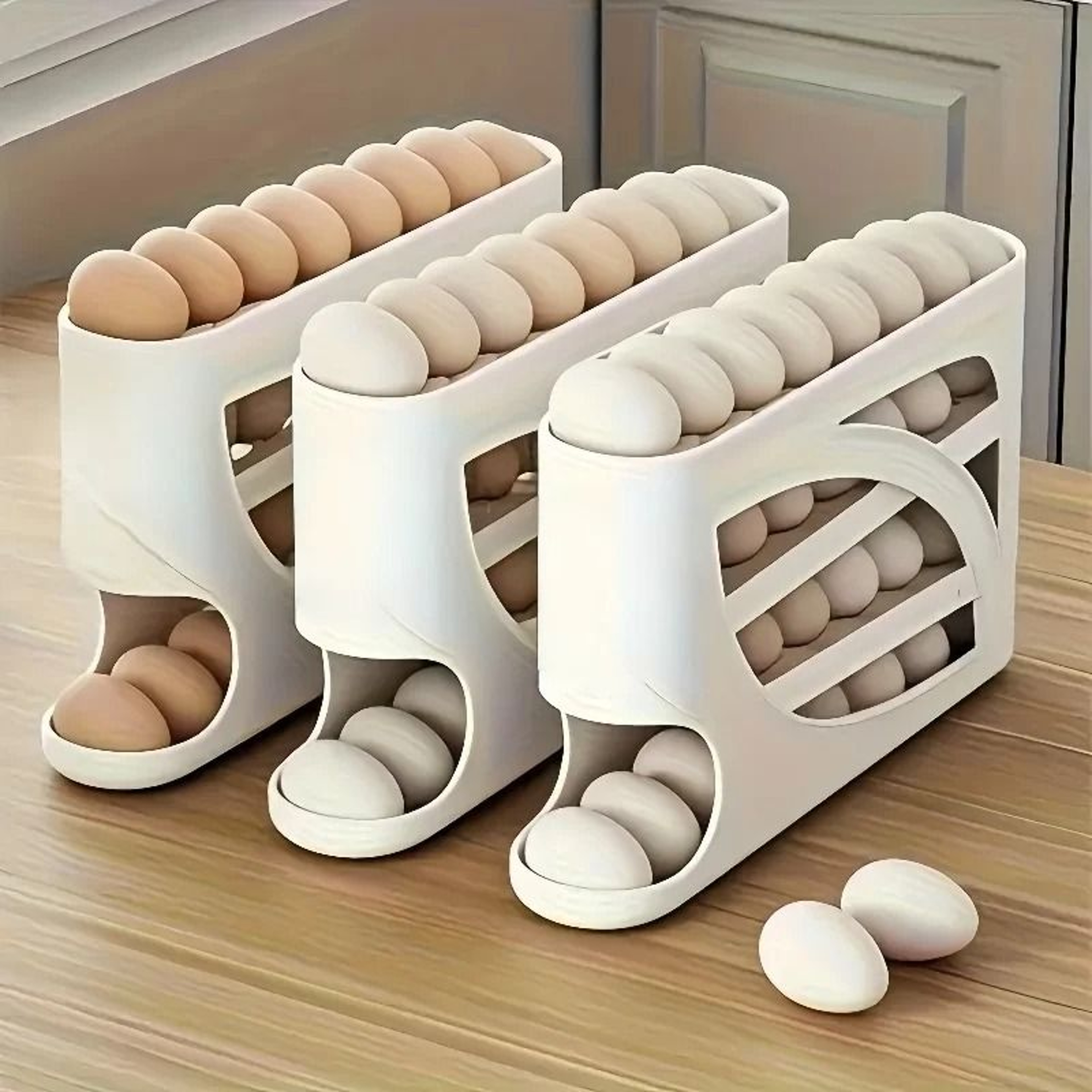 Automatic Rolling Refrigerator Egg Holder Organizer With Large Capacity Storage 5