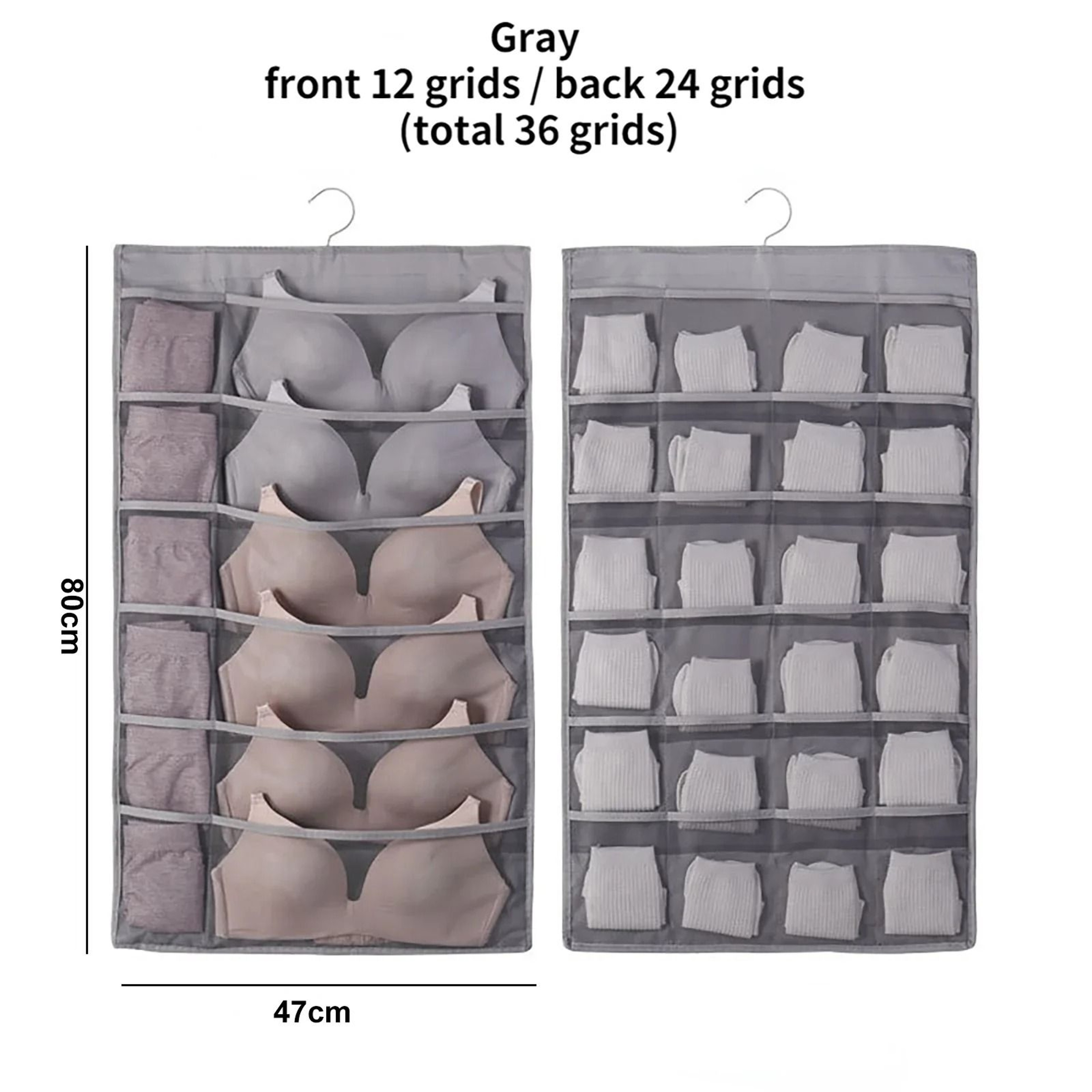 Double Sided Hanging Hat Organizer With 36 Clear Storage Pockets 7