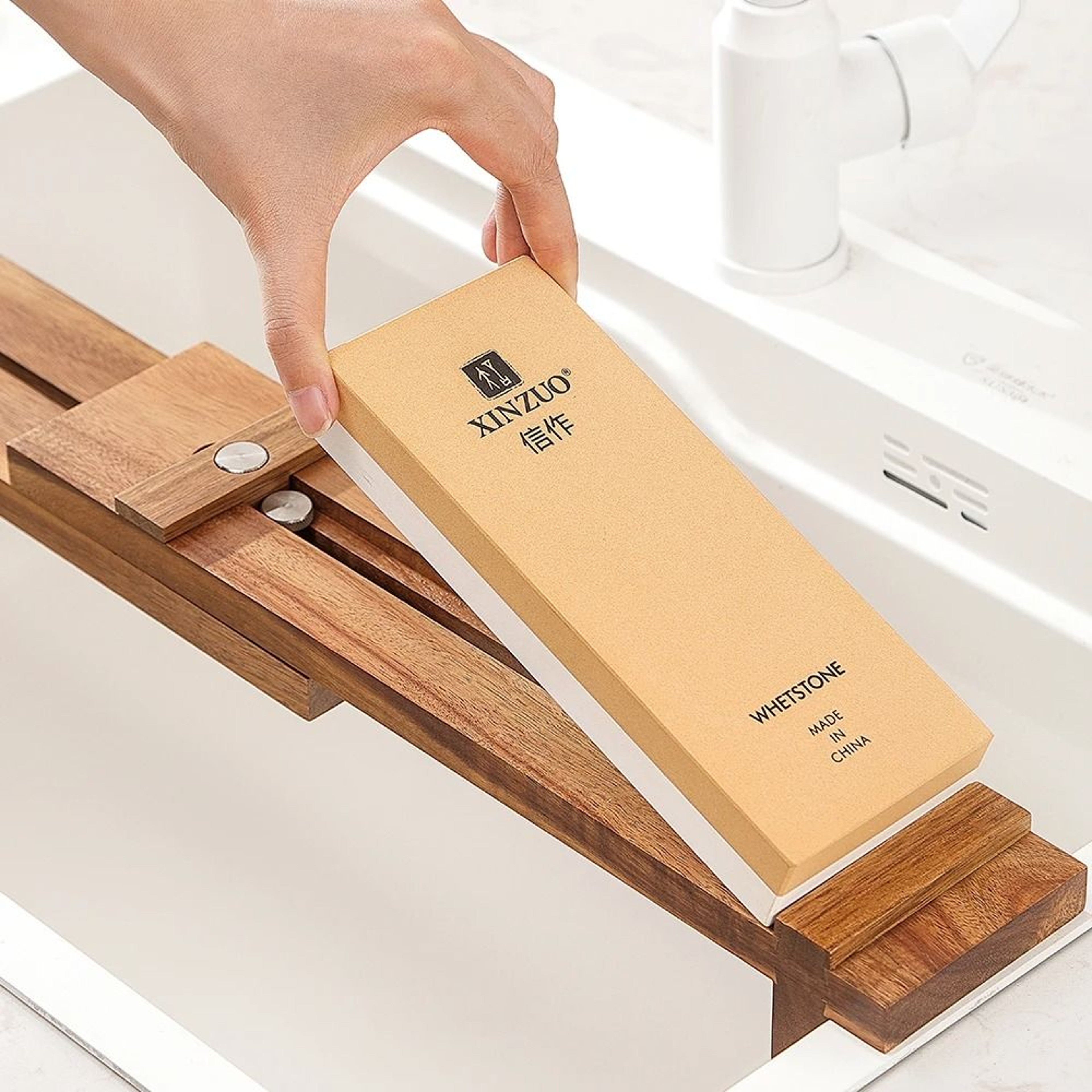 Adjustable Acacia Wood Whetstone Holder For Knife Sharpening Stones 3