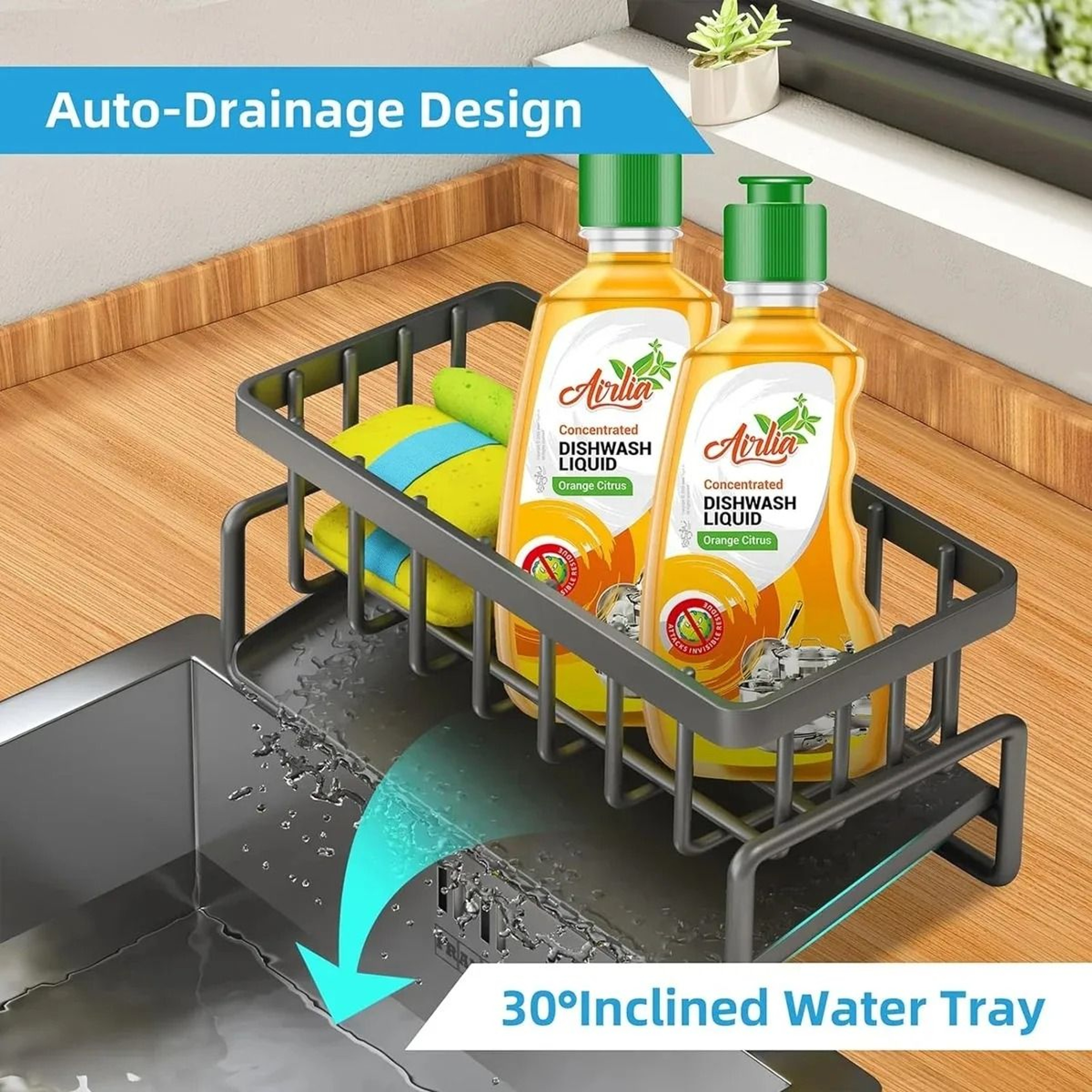 Kitchen Sink Faucet Organizer Rack With Sponge Holder Soap Drainer And Towel Bar 4