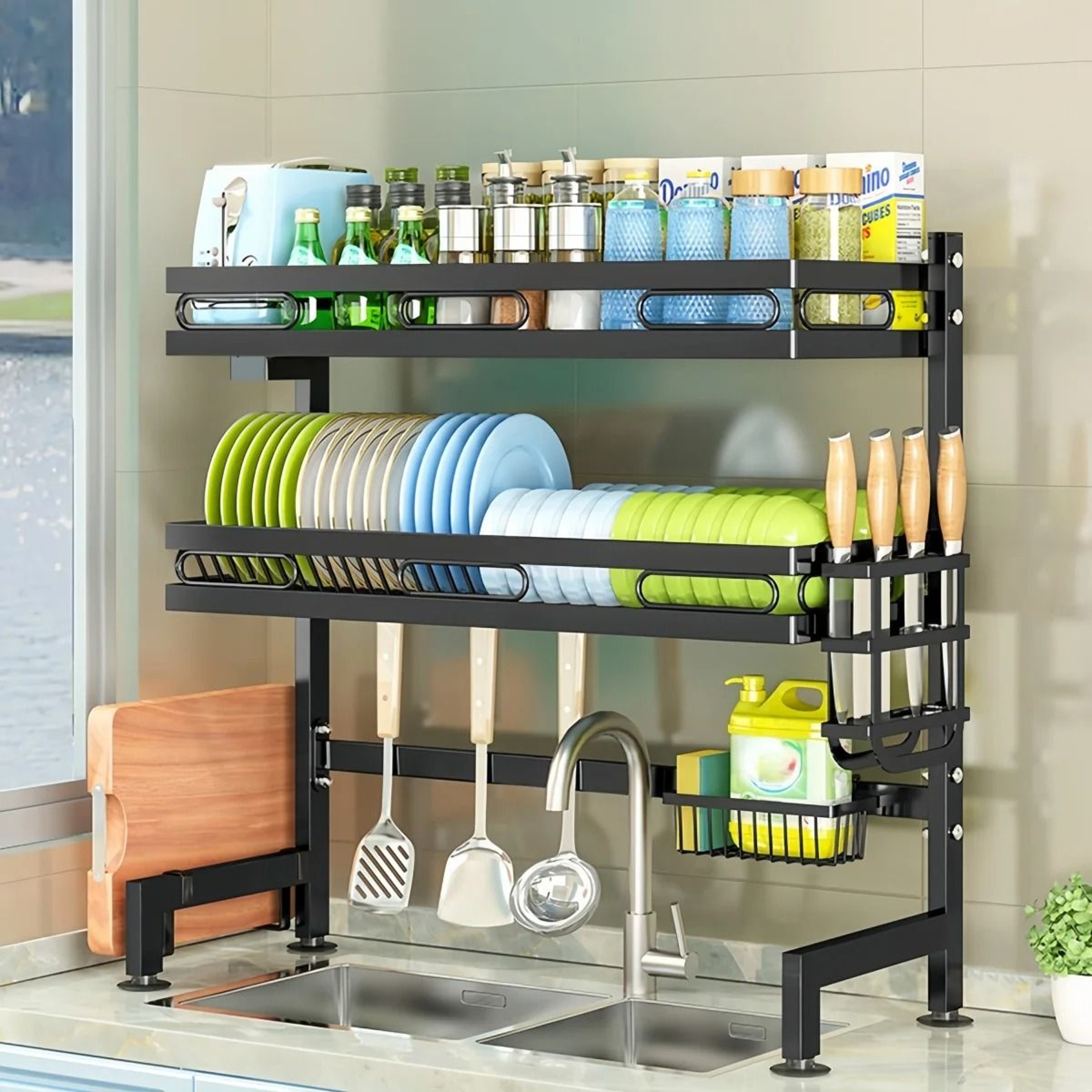 Over The Sink Dish Drying Rack With Utensil Holder And Soap Organizer 0