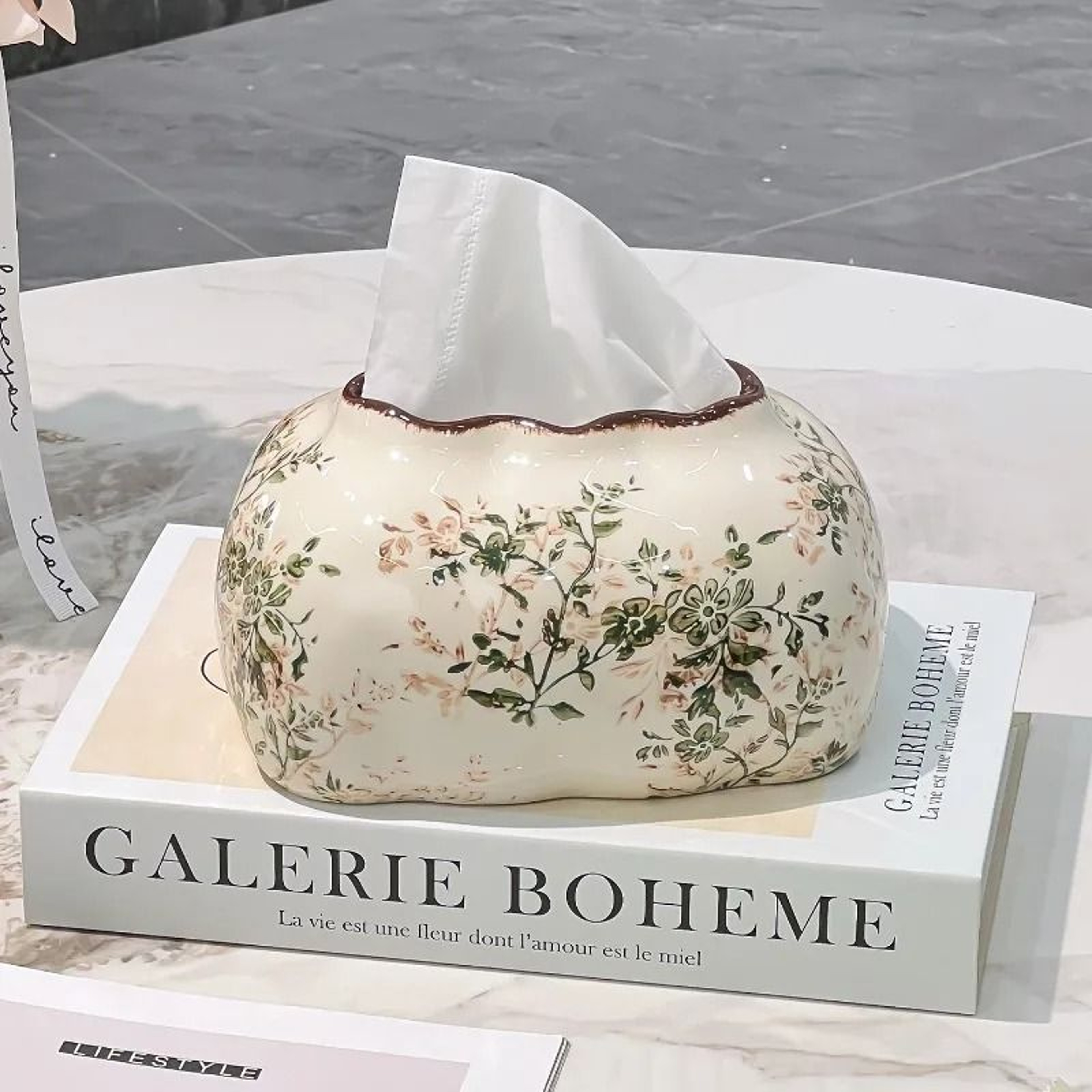Vintage Floral Ceramic Tissue Box Decorative Napkin Holder For Living Room And Home Decor 3