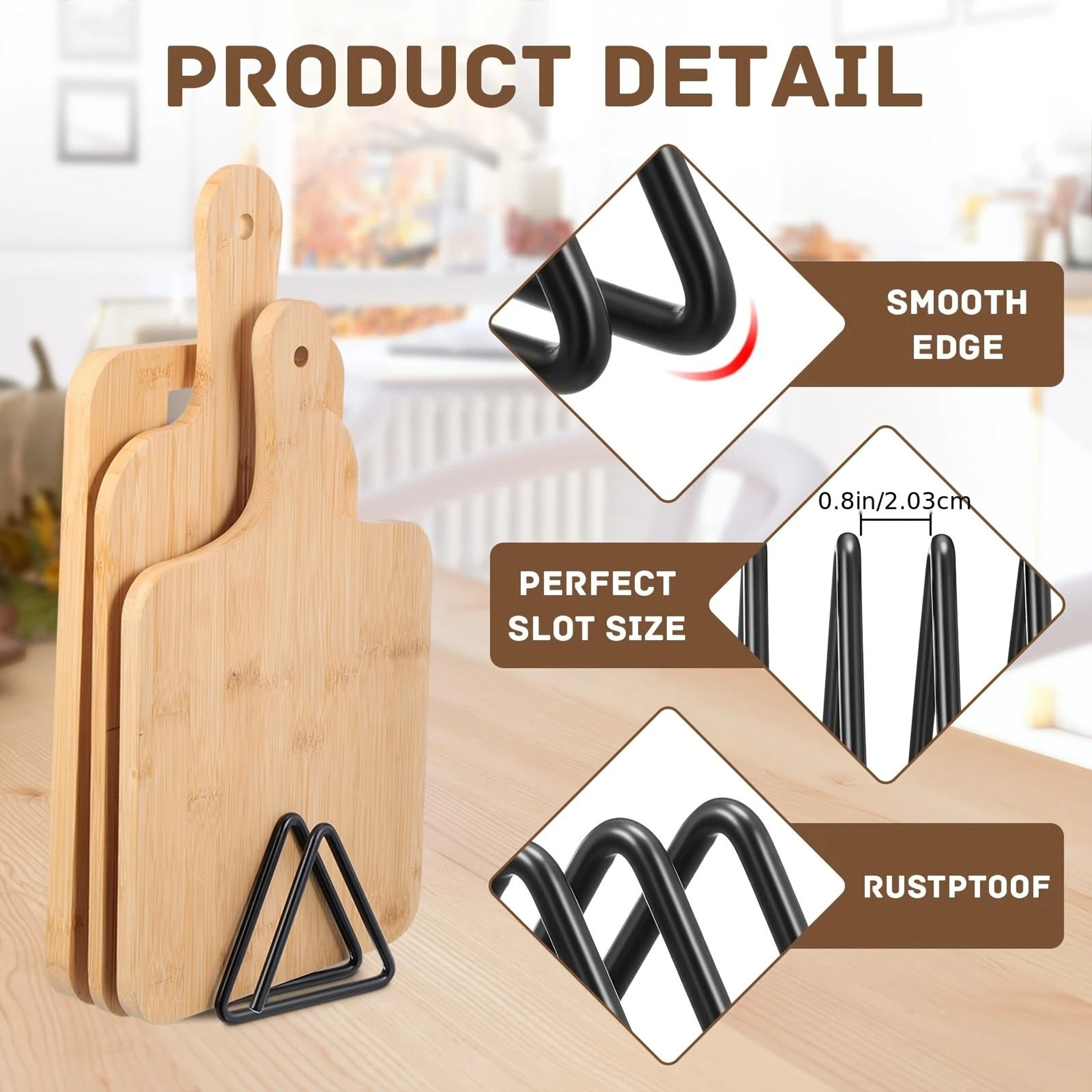 4 Slot Metal Cutting Board Organizer Rack For Kitchen Countertop Storage 5