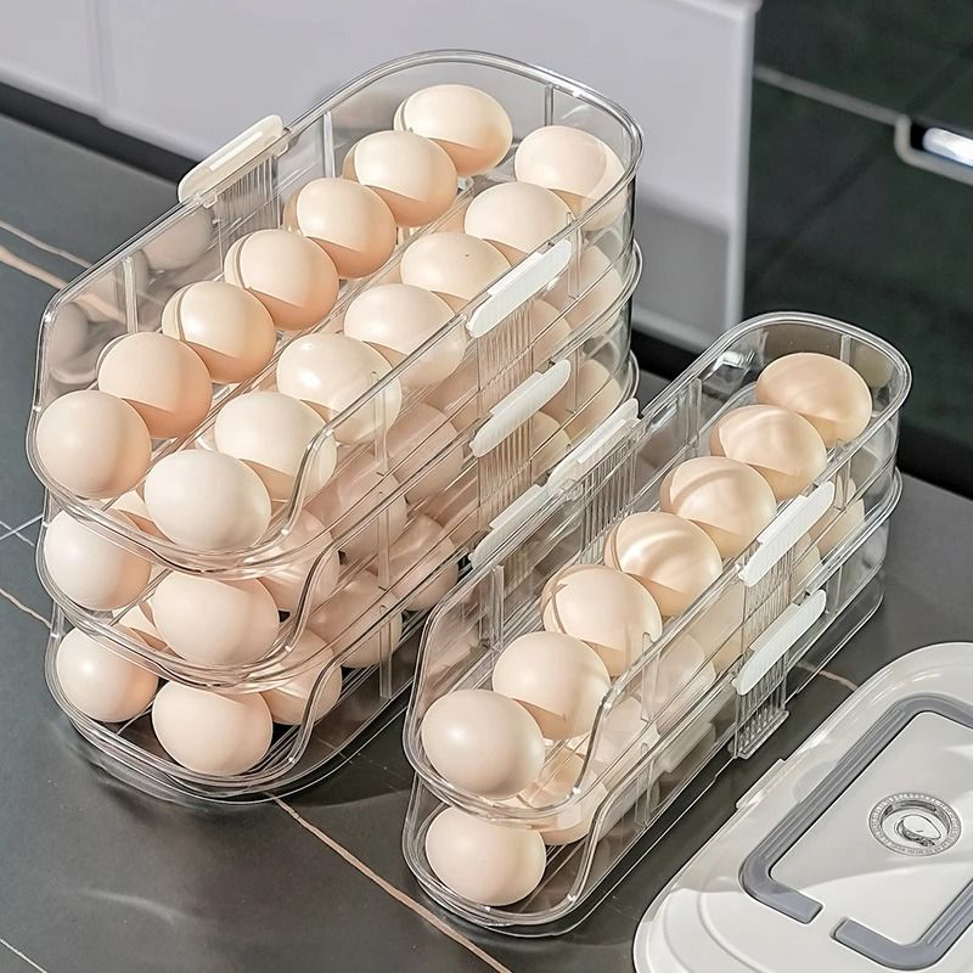 Automatic Rolling Egg Storage Container For Refrigerator With Multi Layer Dispenser Design 5