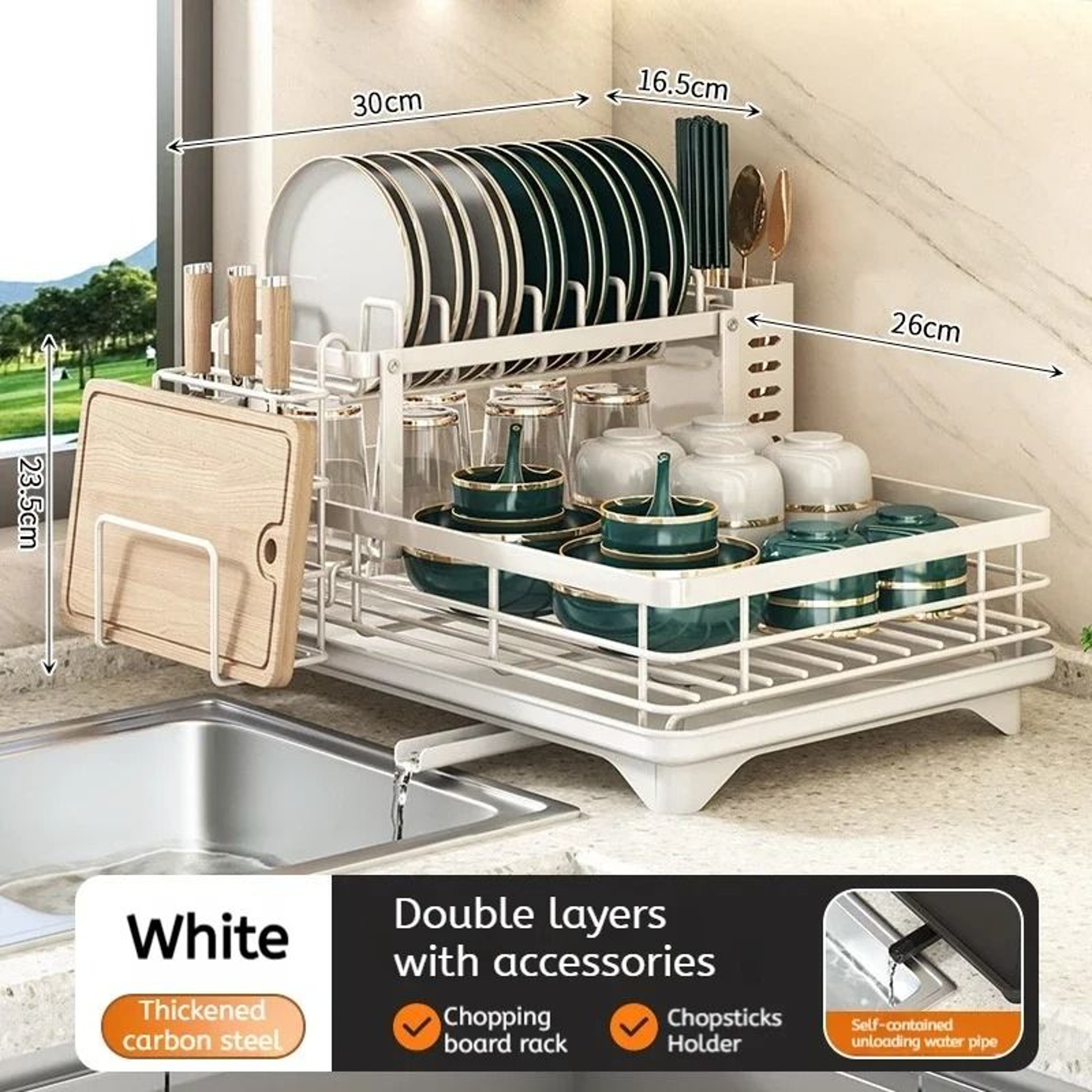 Stainless Steel Over Sink Dish Drying Rack With Drainboard And Kitchen Storage Organizer 2