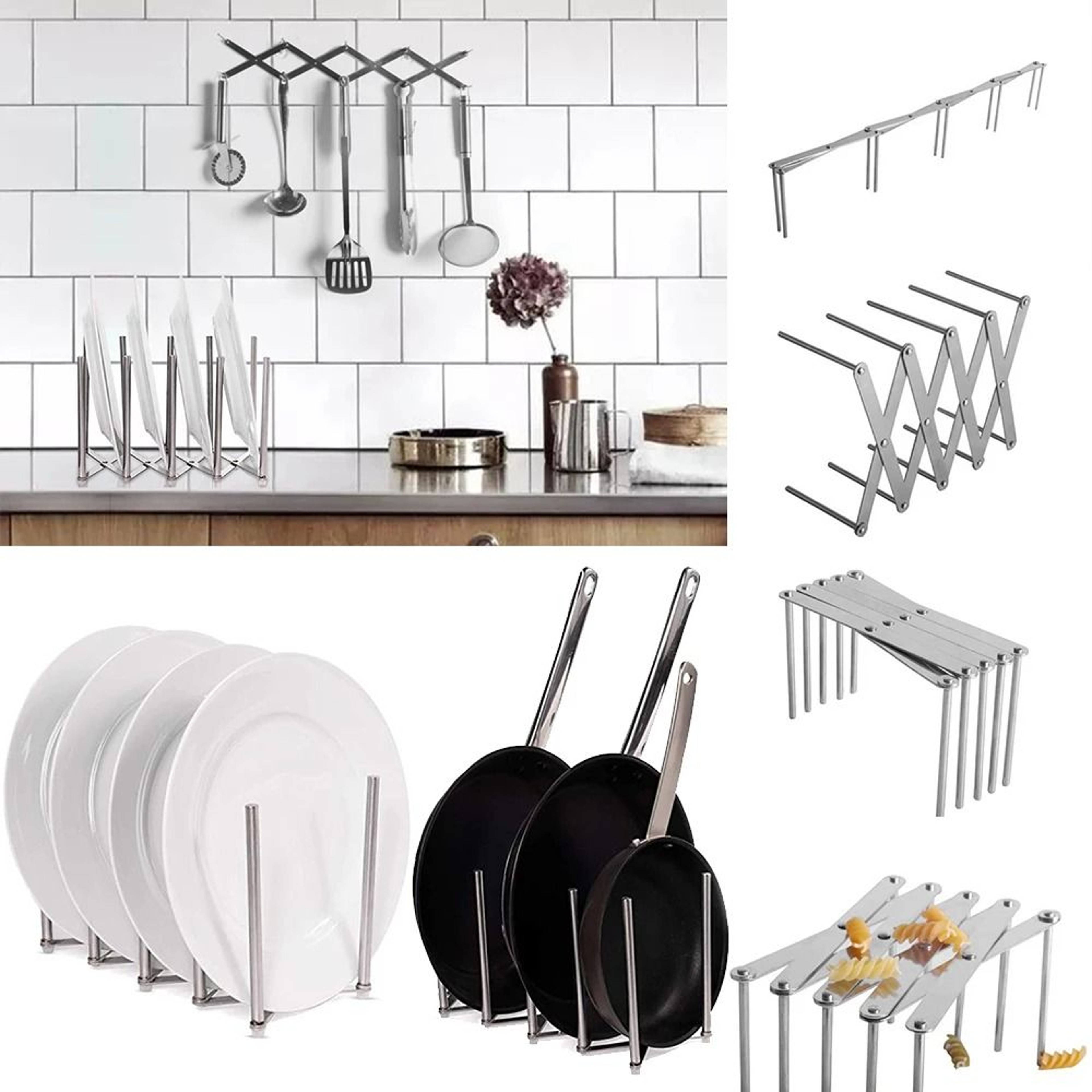 Retractable Pot Lid Holder And Draining Stand For Kitchen Countertop Organization 5