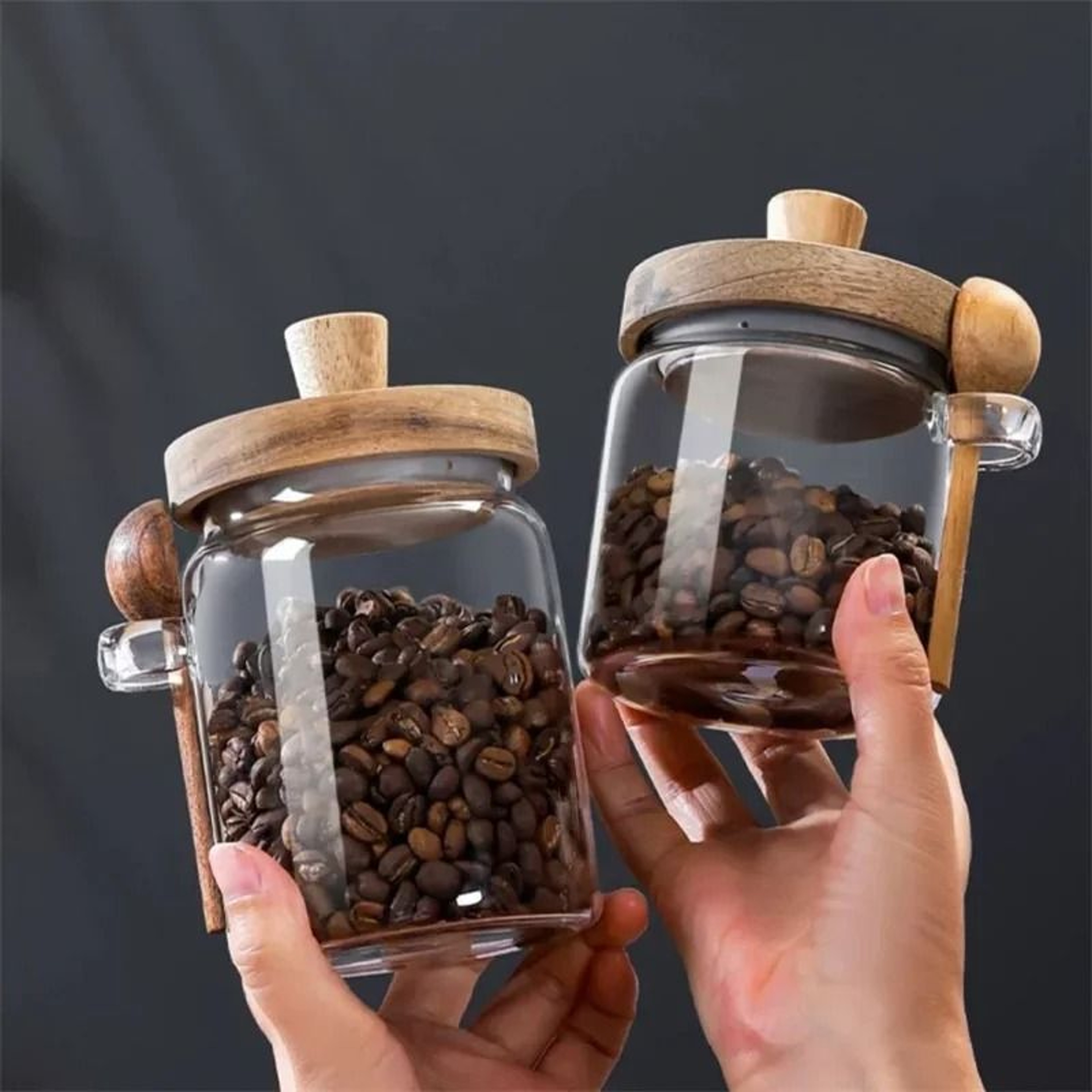 Glass Storage Jar With Bamboo Lid And Spoon For Coffee Beans Grains Spices  Dry Food 2