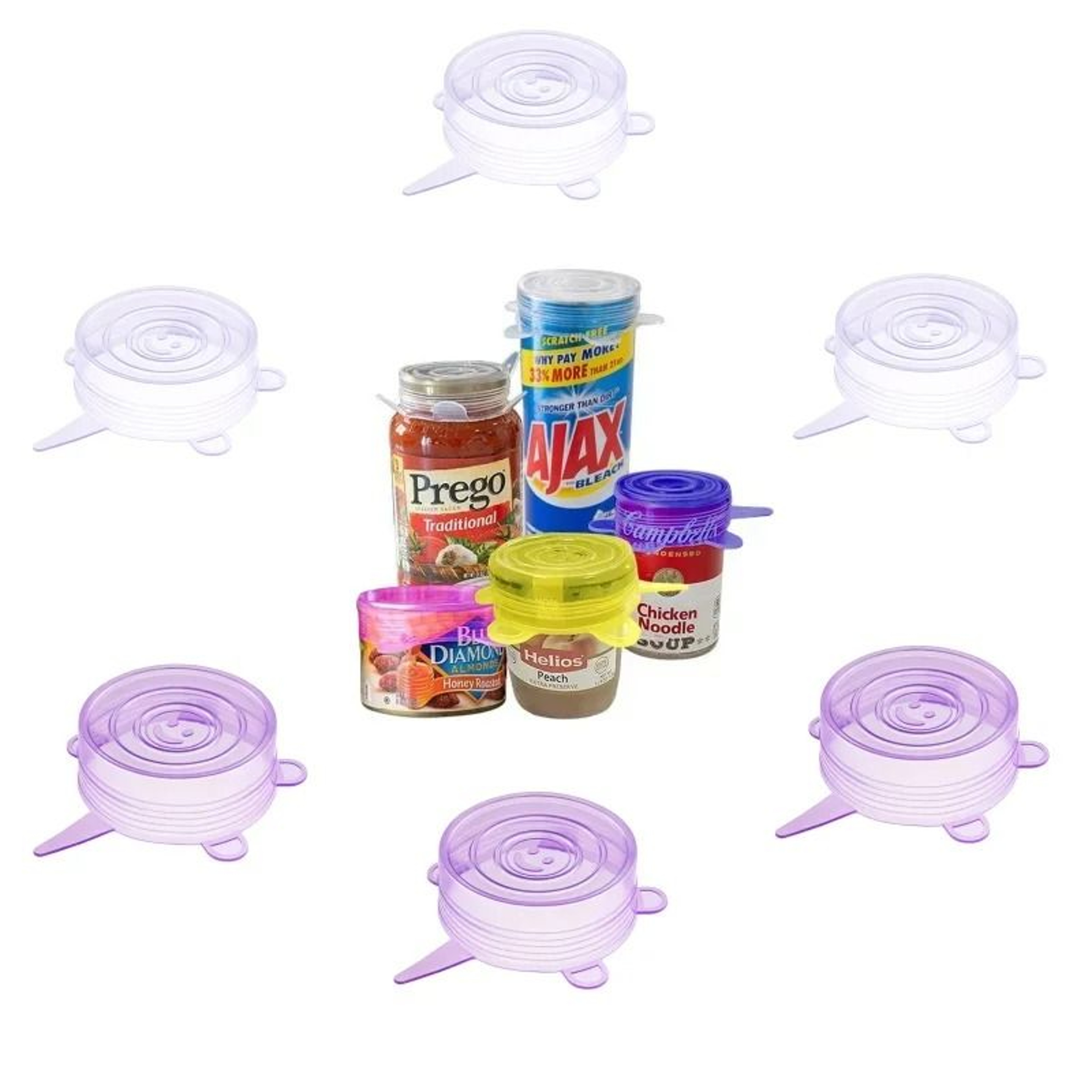 8 Pack Reusable Silicone Stretch Lids For Cans Cups Mason Jars  Food Storage Containers 12