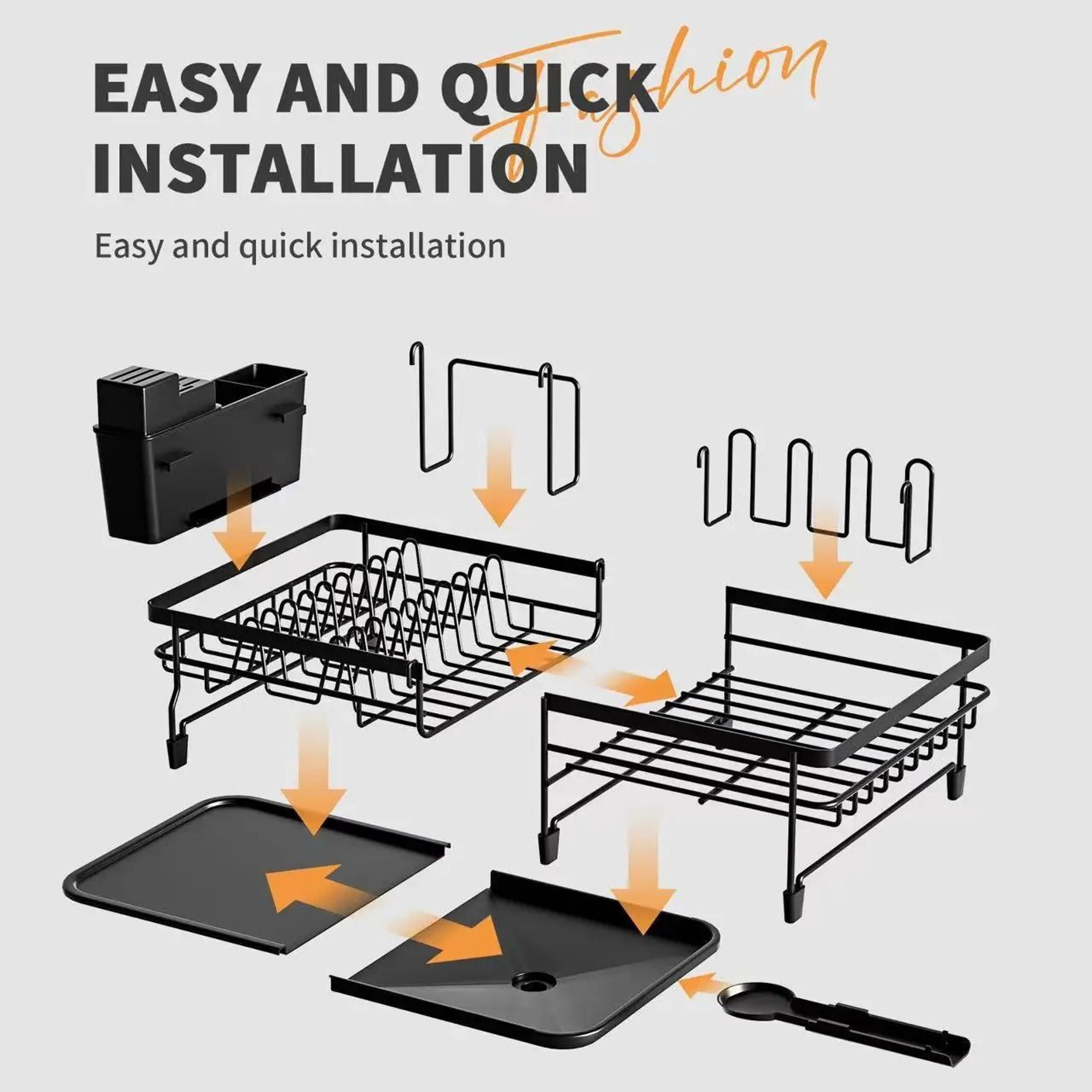 Expandable Dish Drying Rack With Drainboard Rotating Swivel Spout And Utensil Holder 2