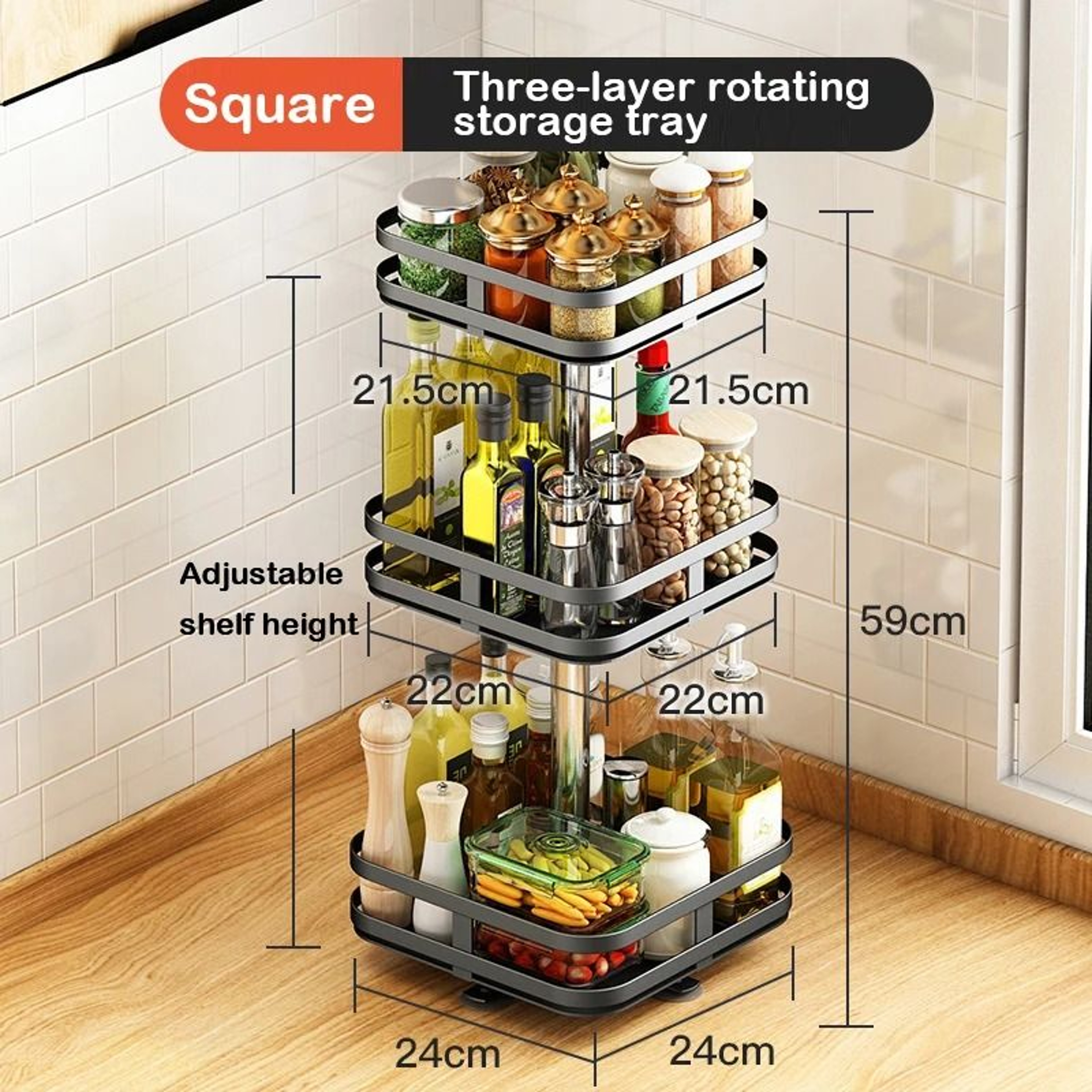 360 Degree Rotating Spice Organizer Turntable Kitchen Storage Rack 11